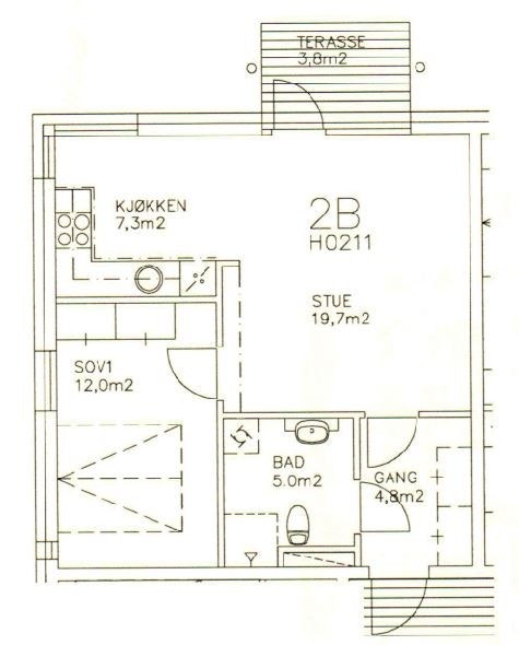 Tegning av leiligheten - viser romfordeling Galleribilde