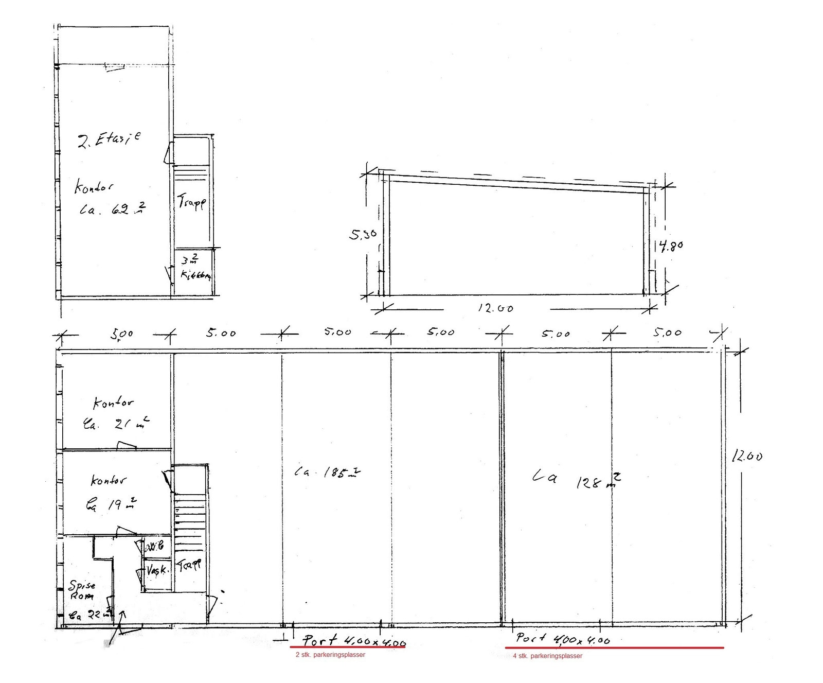 Det som er ledig er hallen på 186 kvm, samt kontor og velferdsrom fordelt på 2 etasjer Galleribilde