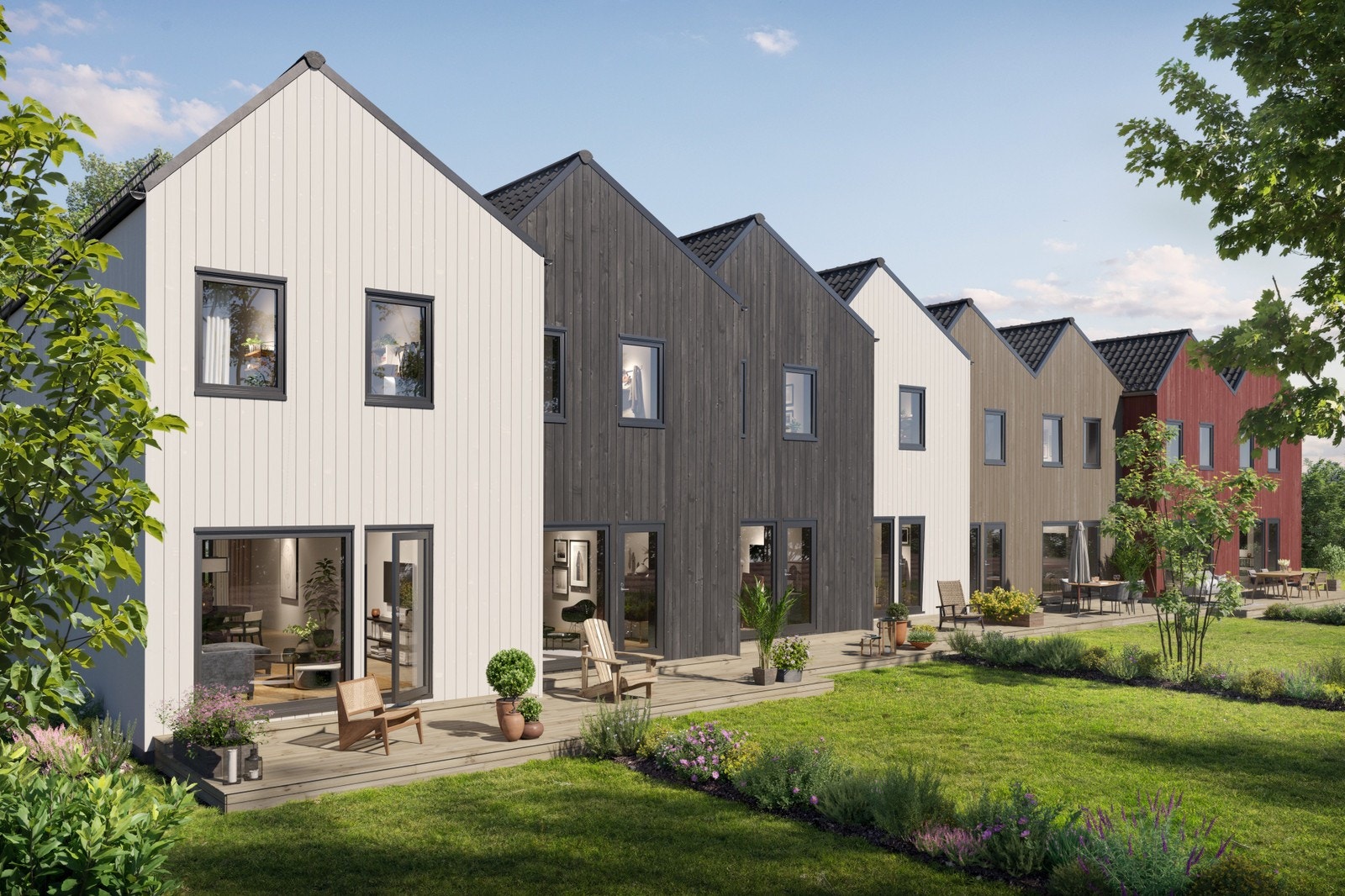 Illustrasjon fasader rekkehus Galleribilde