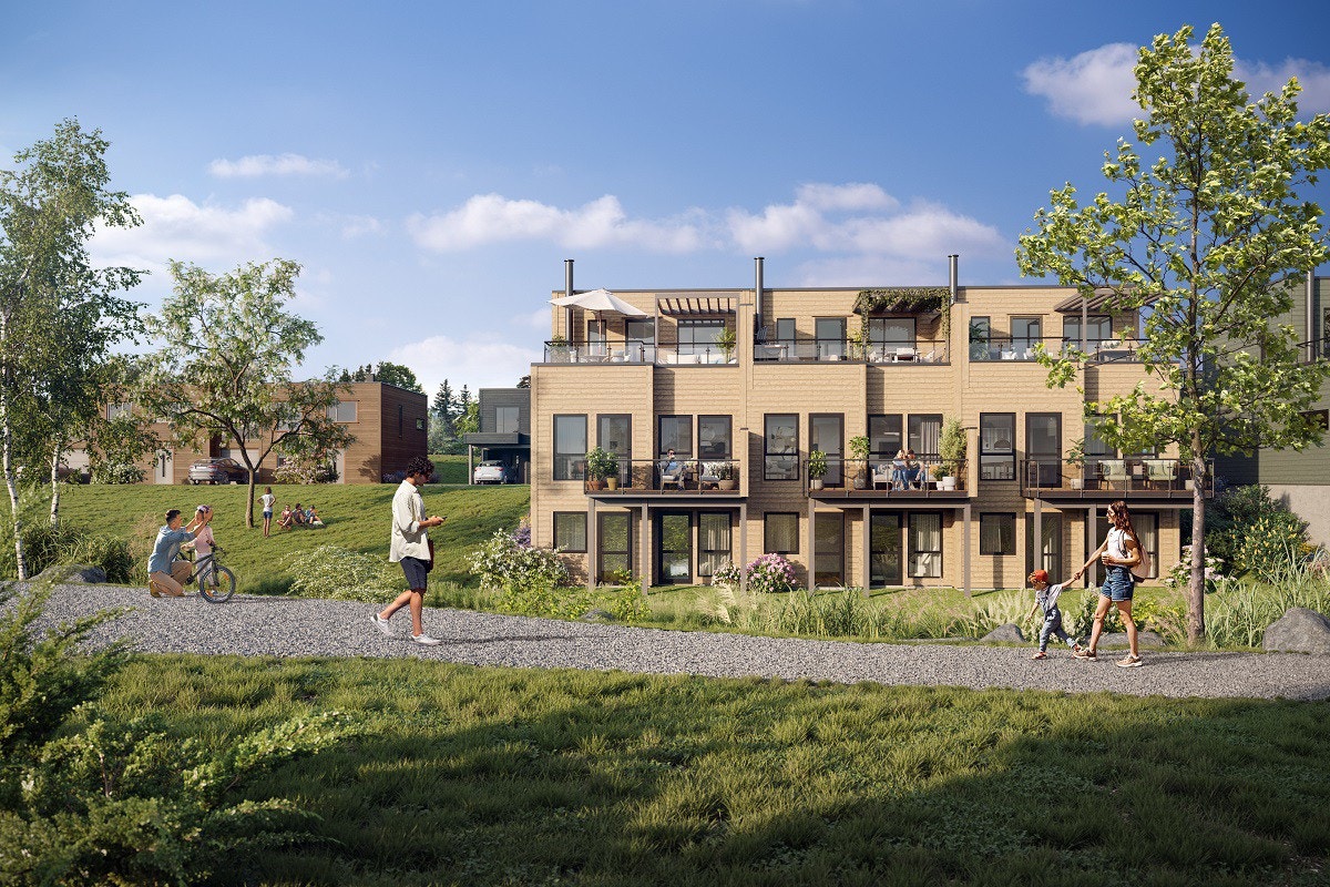 Nye energieffektive rekkehus med peisovn i barnevennlige, grønne omgivelser. Galleribilde