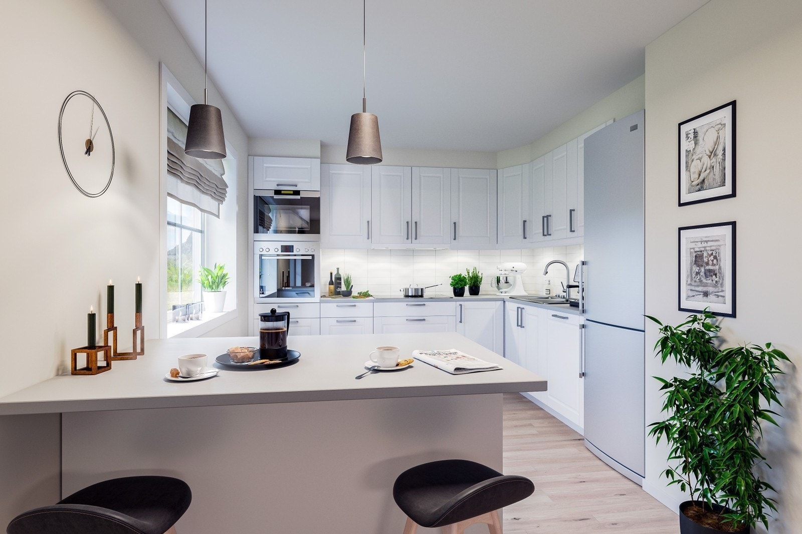 Kjøkkenøy kan være et hyggelig tilvalg
(I Trysilhus Moderne leiligheter er det ikke sprosser på vinduene) Galleribilde