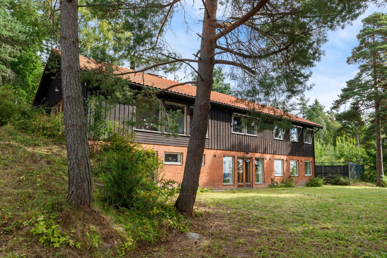 Fra fasaden med plen/naturtomt Galleribilde