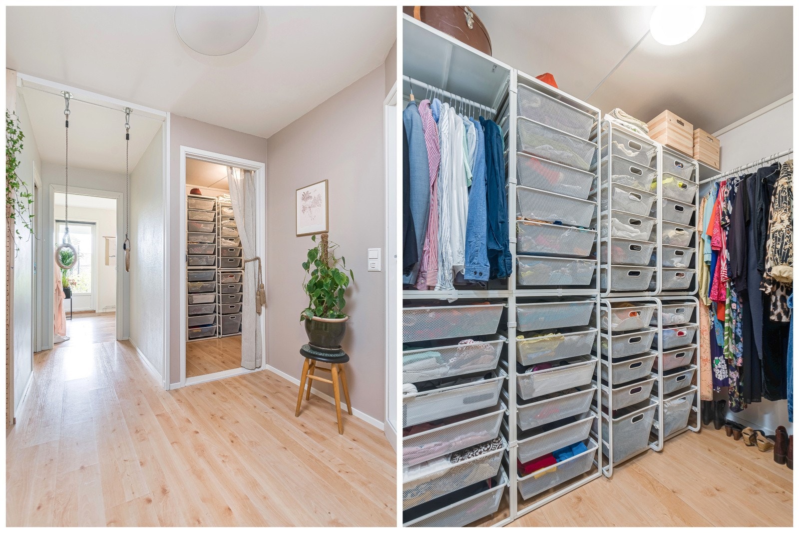 Vegg i vegg med hovedsoverommet har de nåværende eierne innredet et svært innholdsrikt walk-in closet Galleribilde