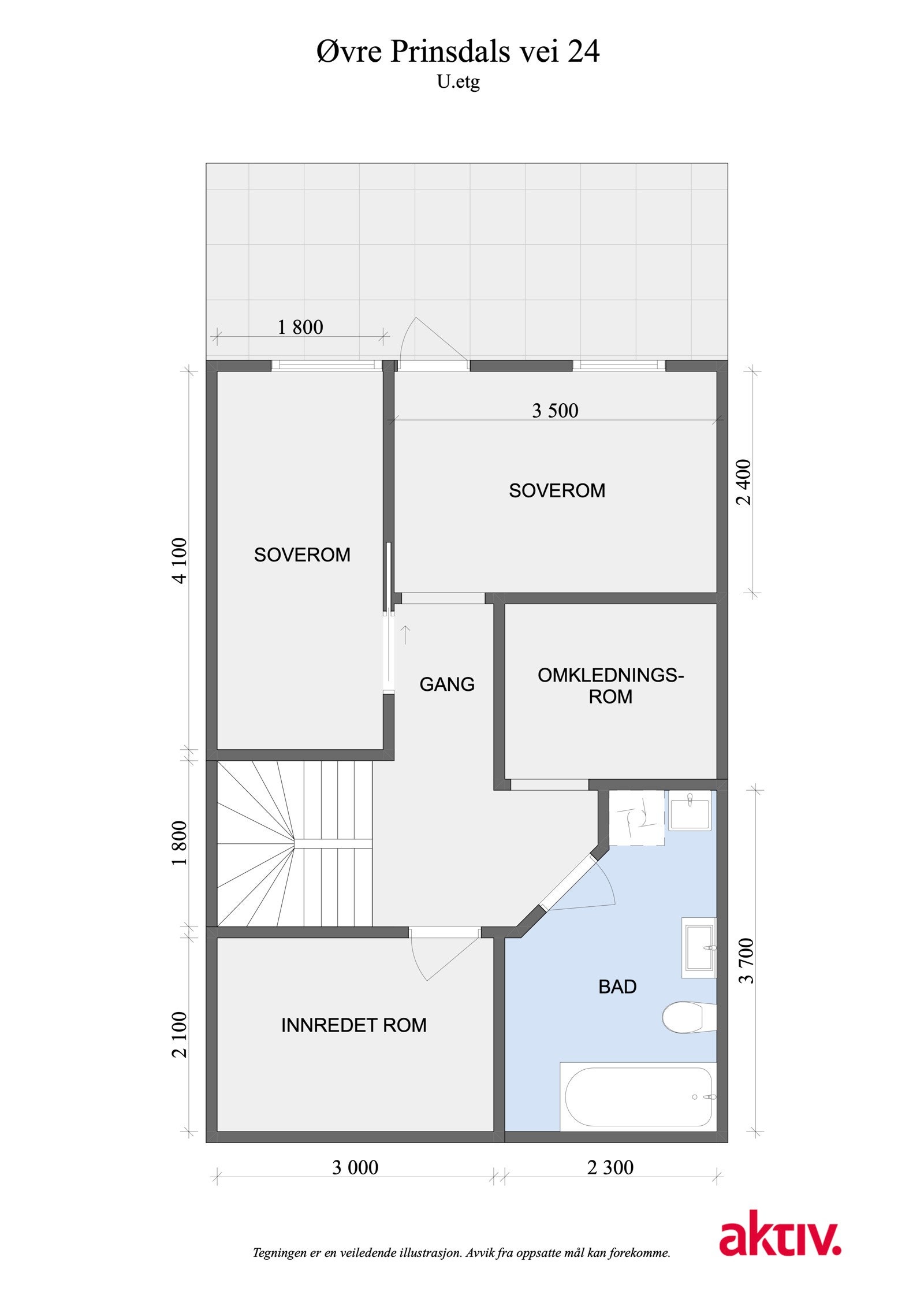 U.etg: Dagens planløsning. Flere i borettslaget har etablert et soverom 3 i underetasjen ved å sette inn et vindu på omkledningsrom. Galleribilde