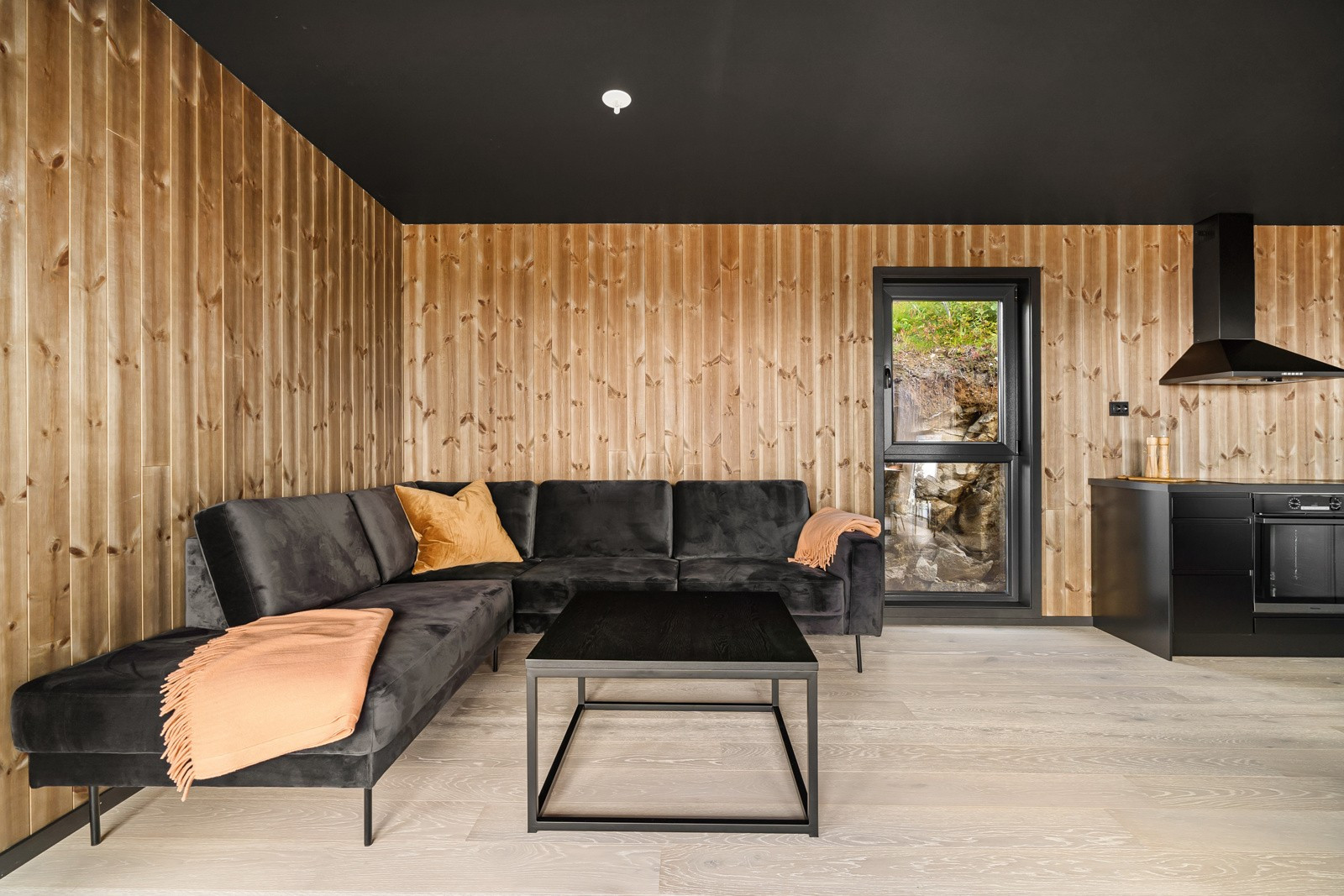 Stuen med god plass til stor sofagruppe