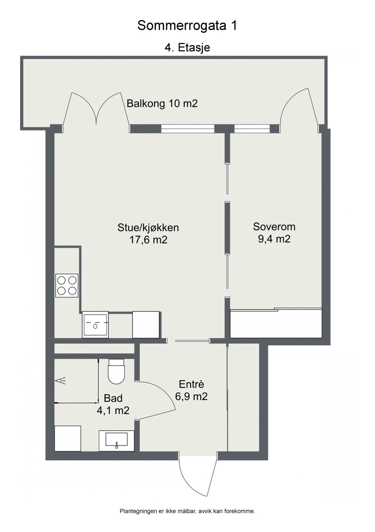 Plantegning. Sommerrogata 1, 4. Etasje. NB: Forbehold om arealavvik. Galleribilde