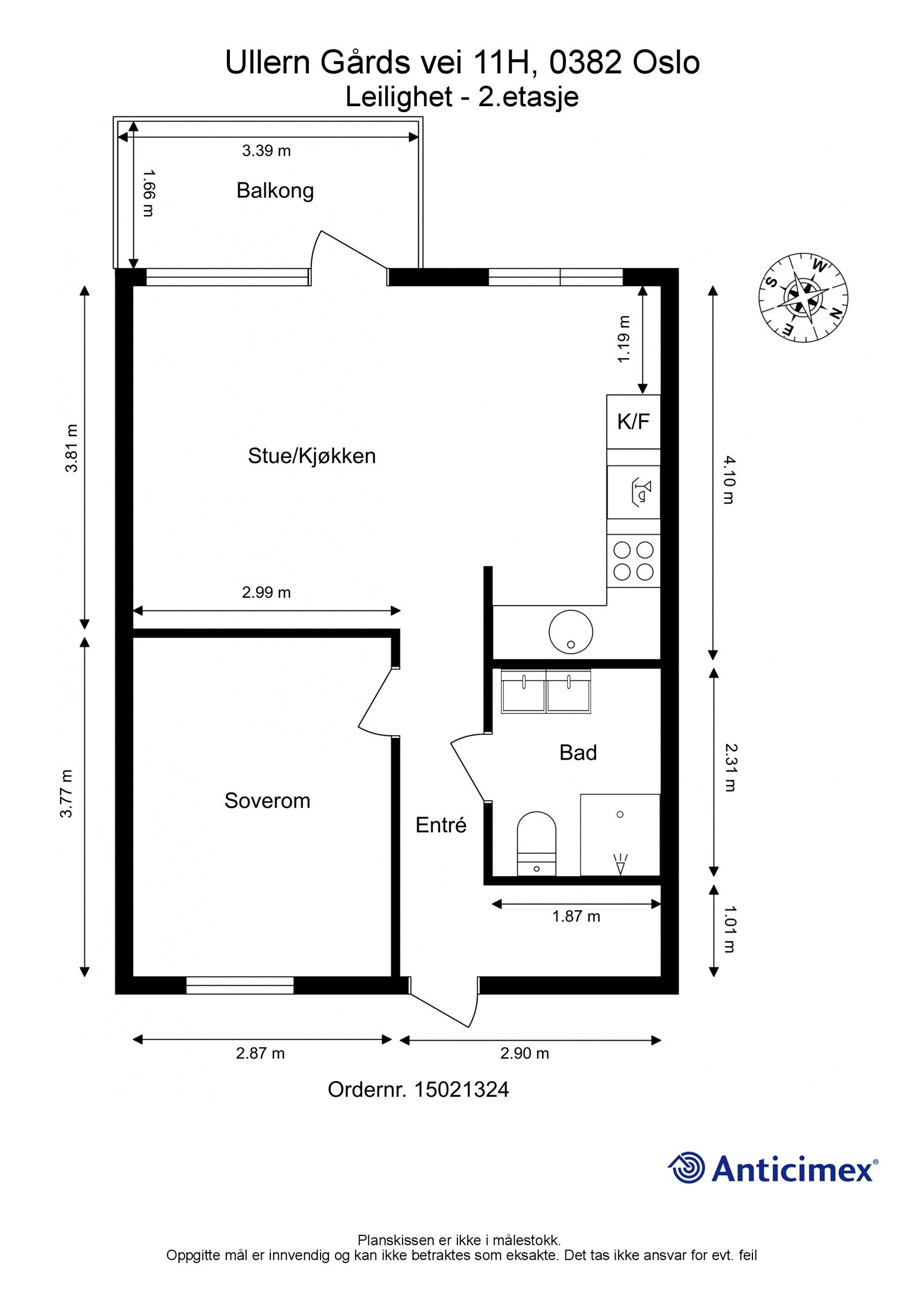 Plantegning | 2. etasje | Ullern Gårds vei 11H Galleribilde