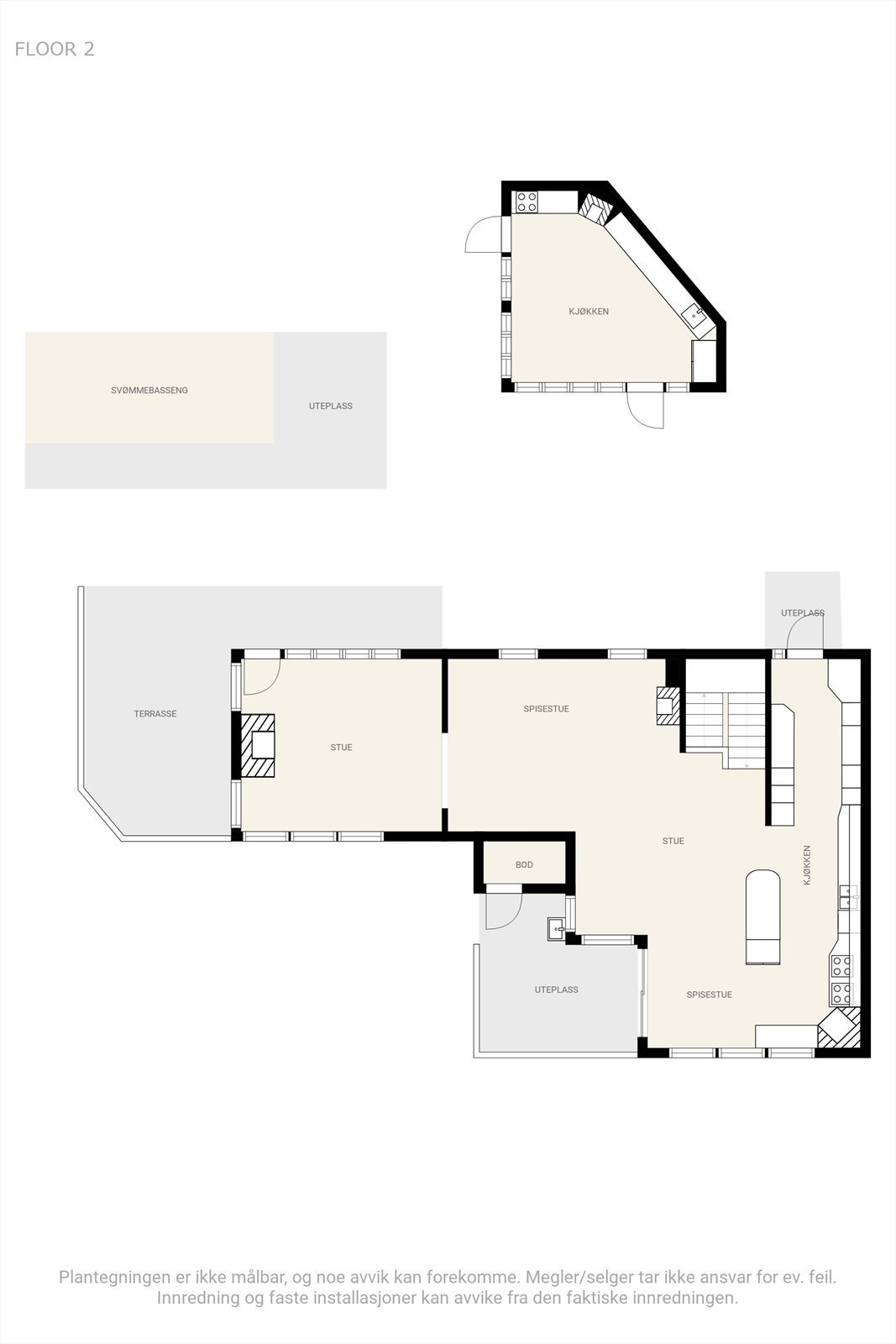 Plantegning 1.etg pluss utestue og basseng Galleribilde