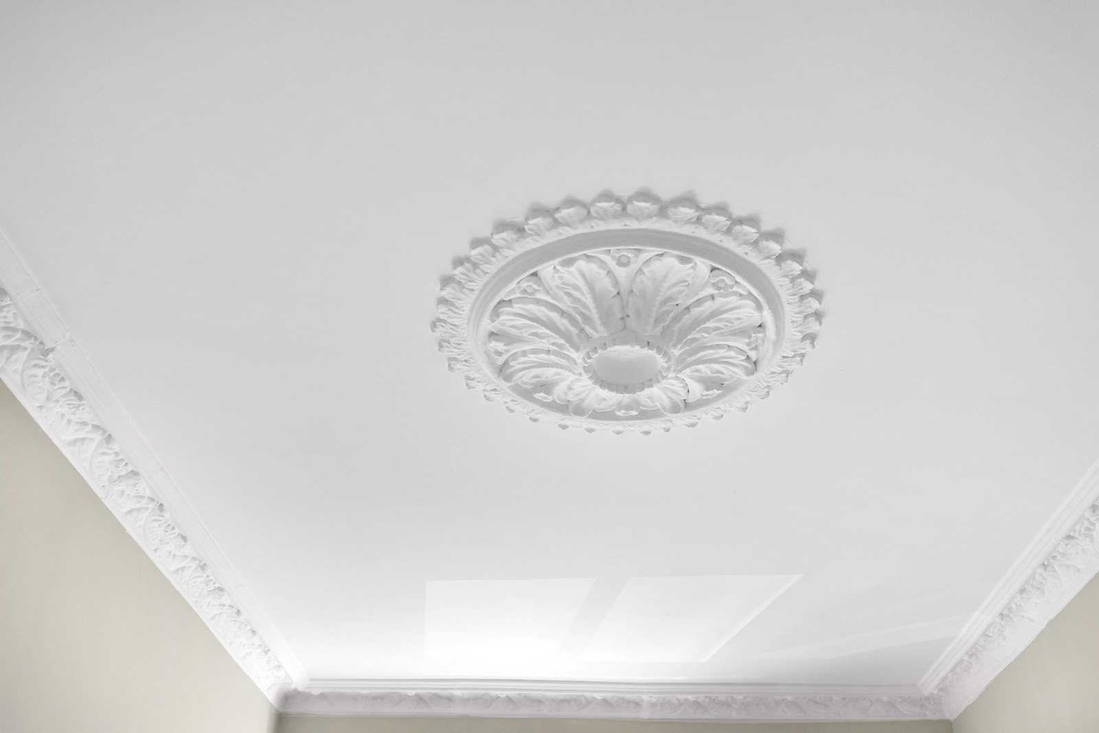 Flotte detaljer med rosett og stukkatur i himling. Galleribilde