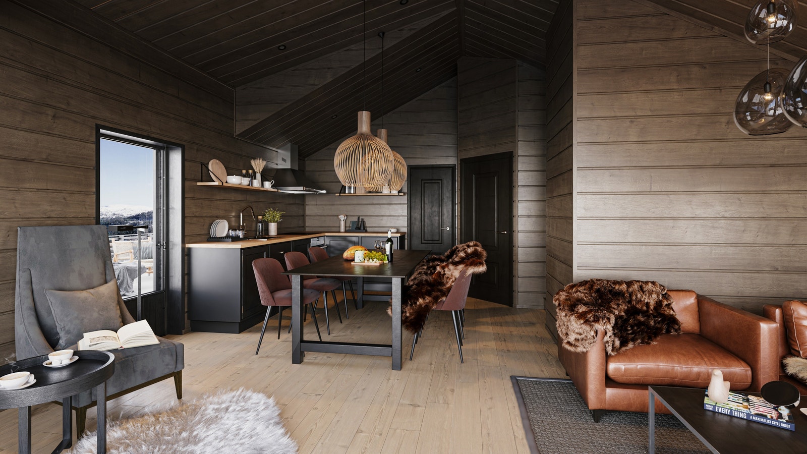 Dere kan få et kjøkken helt etter deres ønsker og behov. Her er det en praktisk dør ut til takterrassen på over 20 m2. Illustrasjonen viser tilvalg. Galleribilde