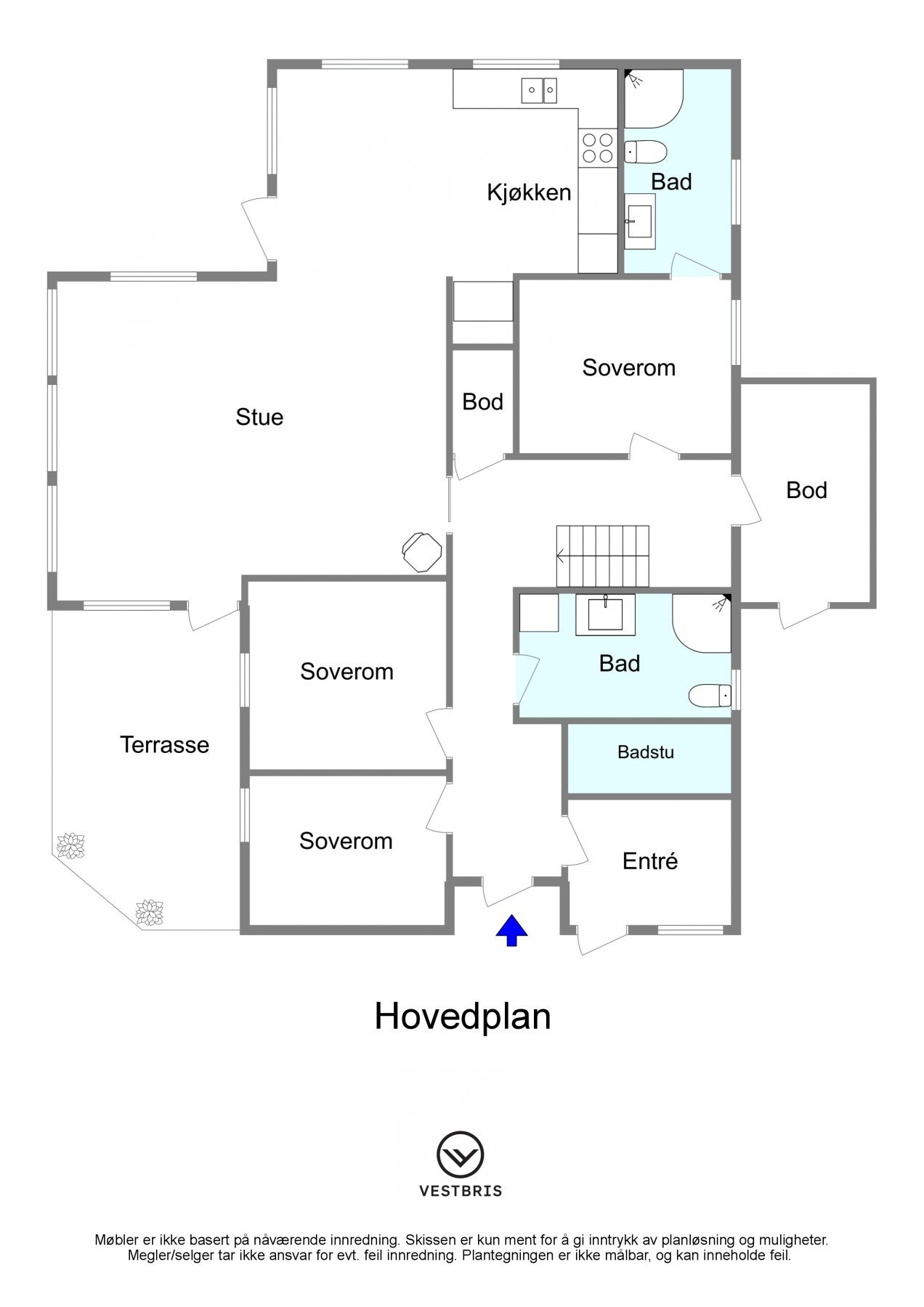 Plantegning, liten bod/teknisk rom m/opplegg for vaskemaskin Galleribilde