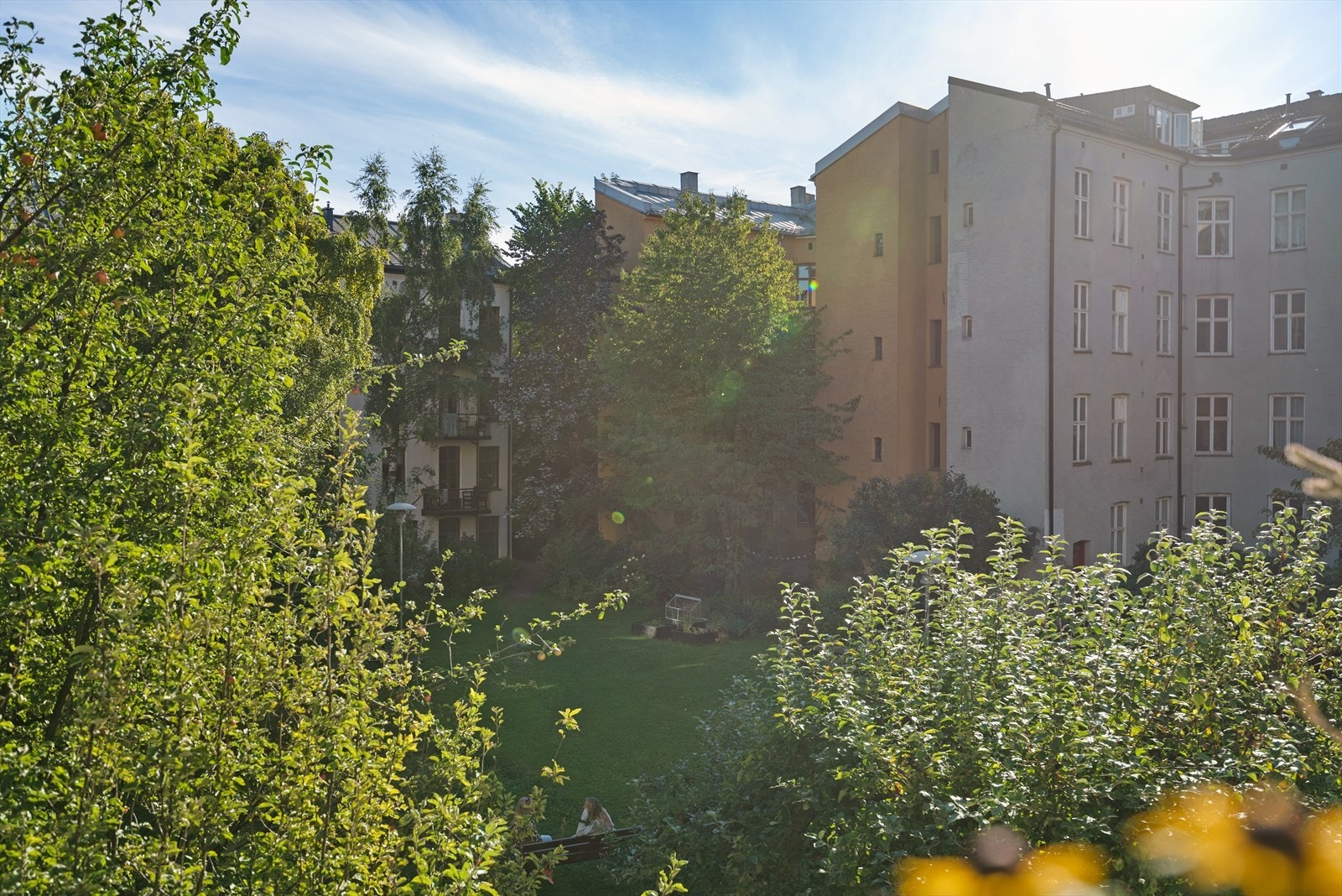 Fritt utsyn over den store flotte bakgården som er til glede for de som bor rundt. Galleribilde