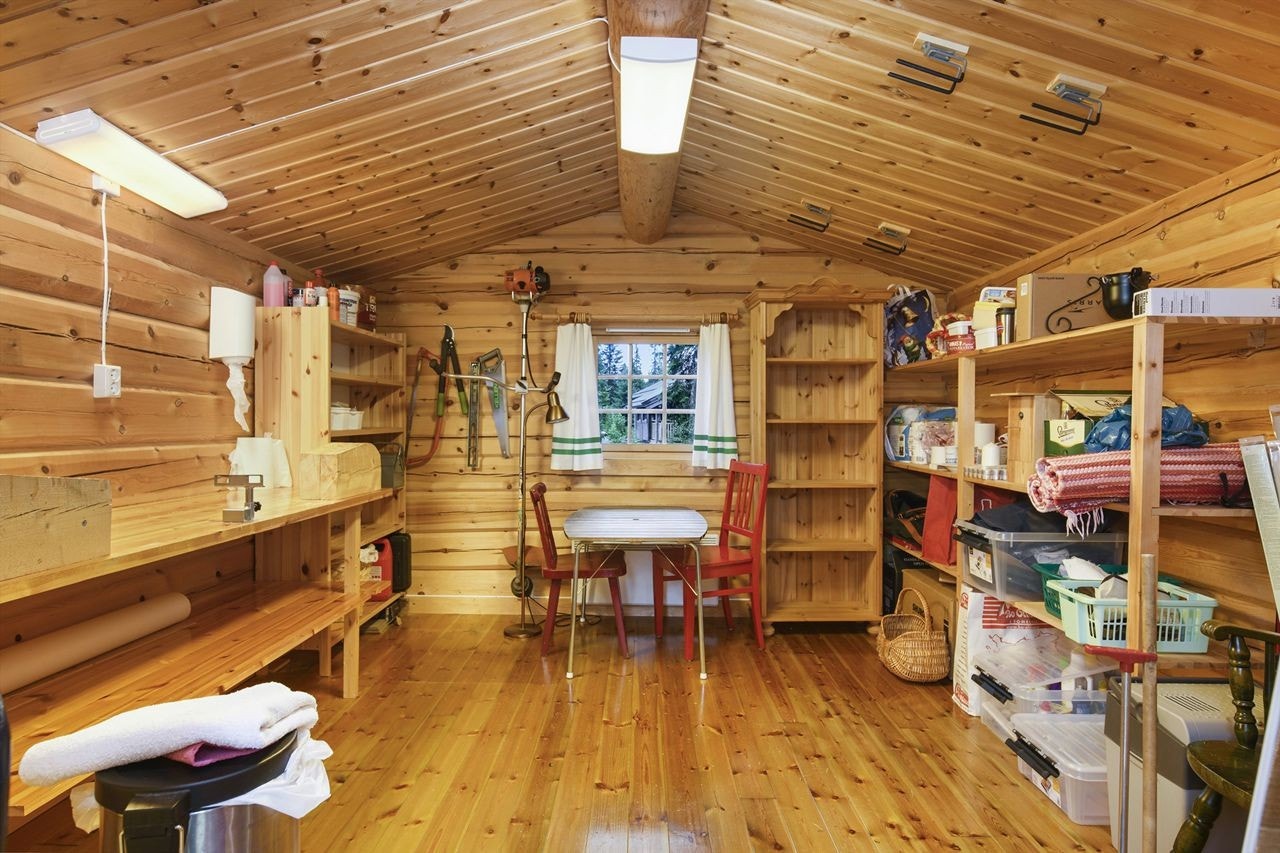 Det laftede annekset ble bygd 2003, er på 13 kvm og med innlagt strøm. Galleribilde