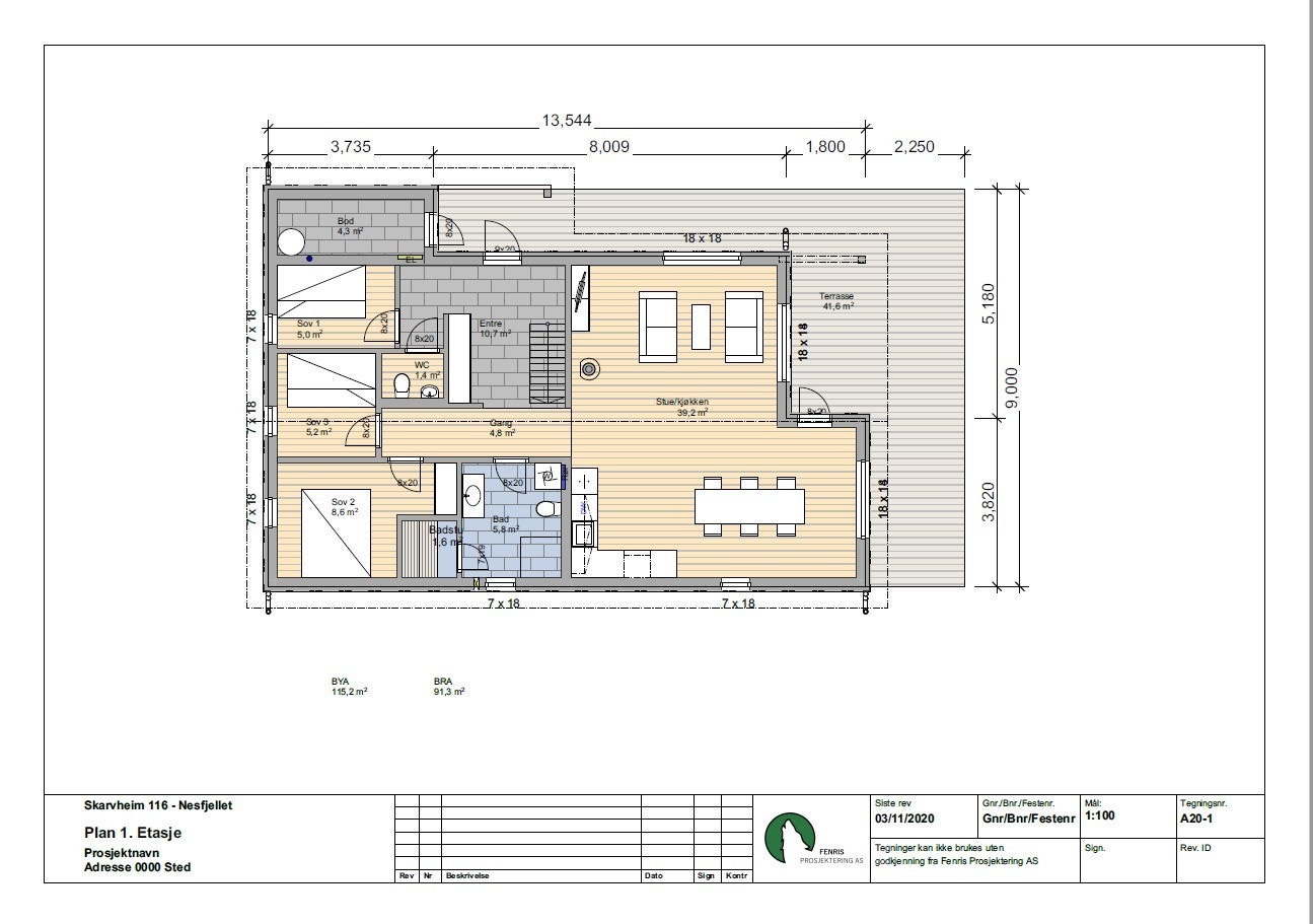 Plantegning modell Skarvheim 1. etg. Galleribilde