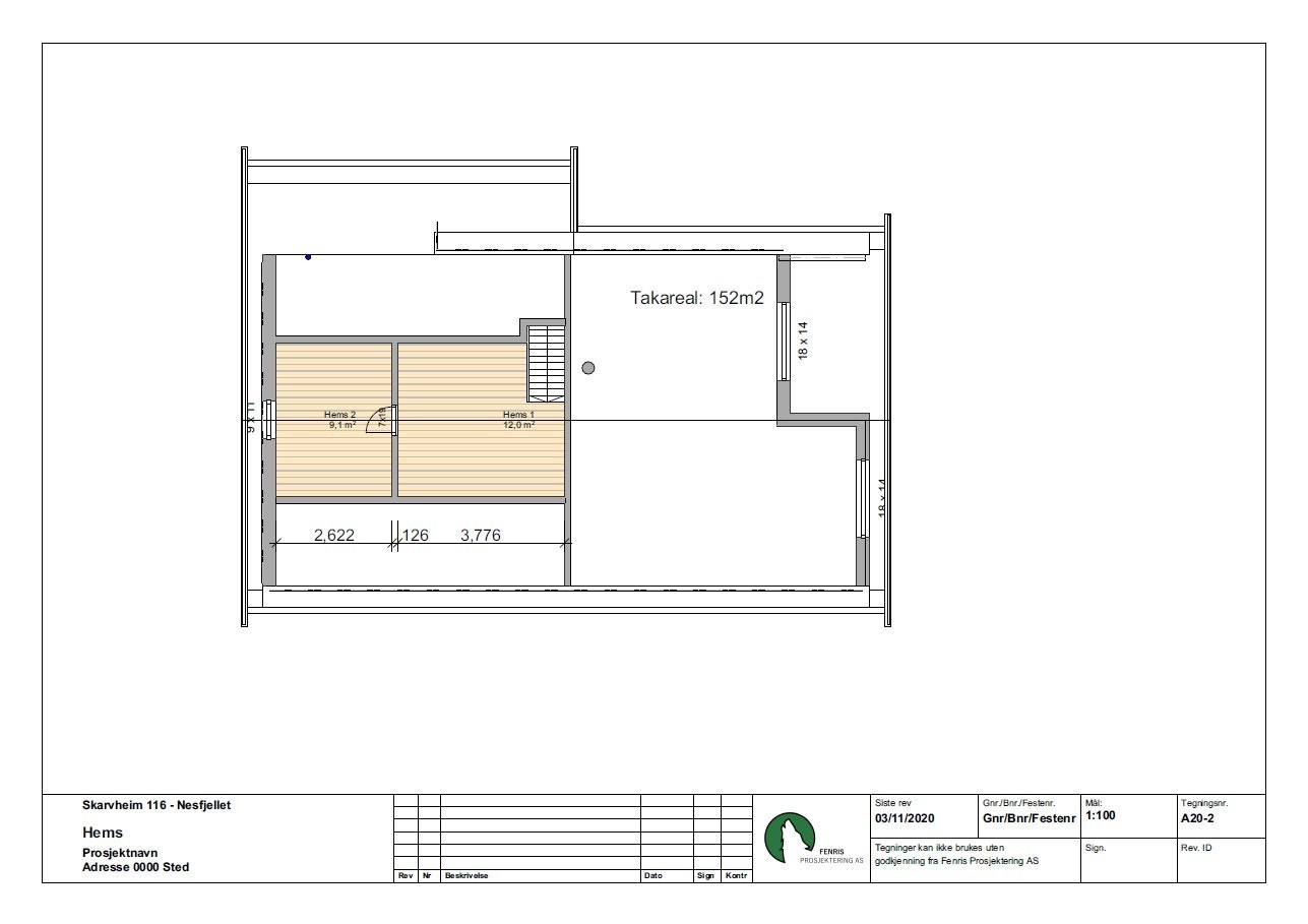 Plantegning modell Skarvheim 2. etg. Det er mulig å bygge modellen med full hems og flat himling i stue. Det vil medføre 2 sov. på hems. Galleribilde