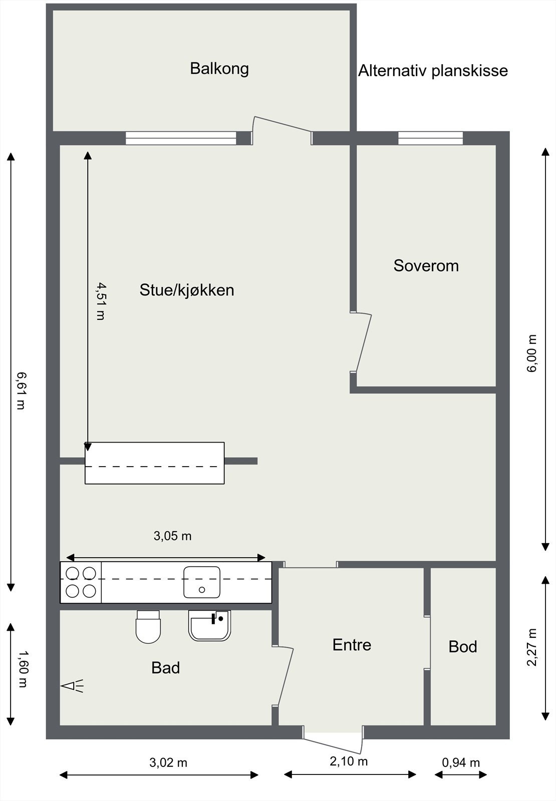 Alternativ plantegning ment som illustrasjon. Det kan ved enkle grep etableres et soverom. Galleribilde