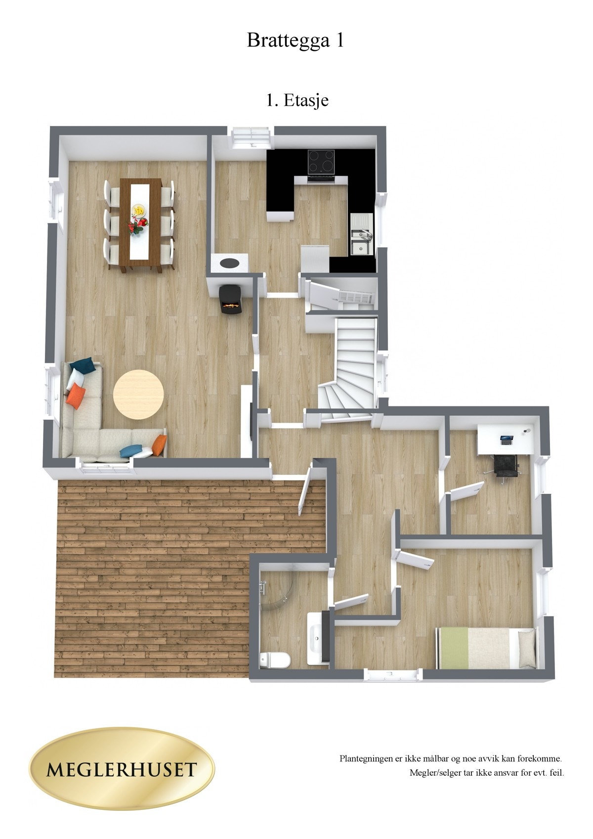 Plantegning 1. etasje 3D Galleribilde