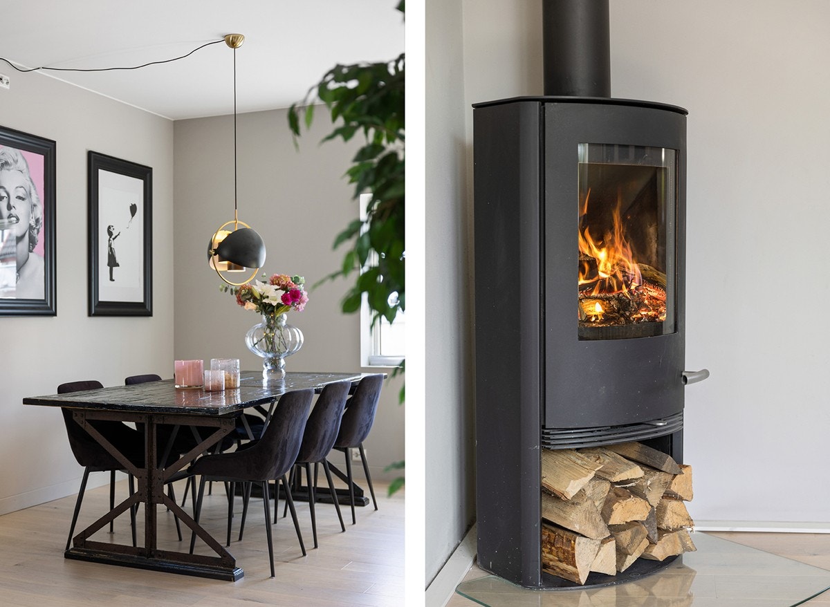 En peisovn sørger for ekstra varme og hygge i spisestuen. Galleribilde