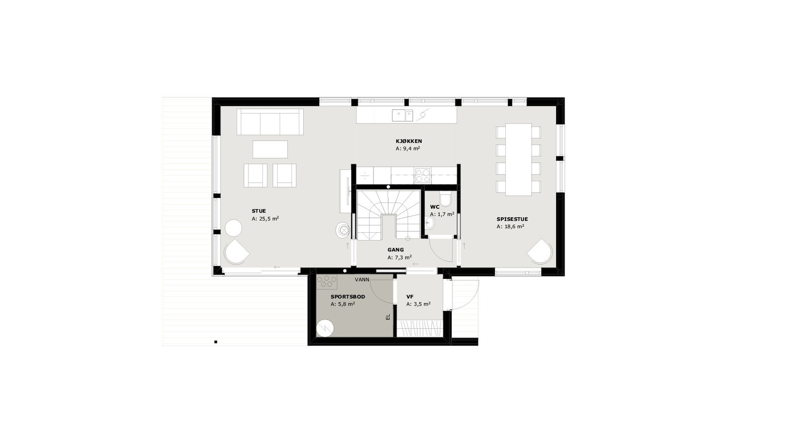 Dråpen Moderne - planløsning 1. etasje Galleribilde