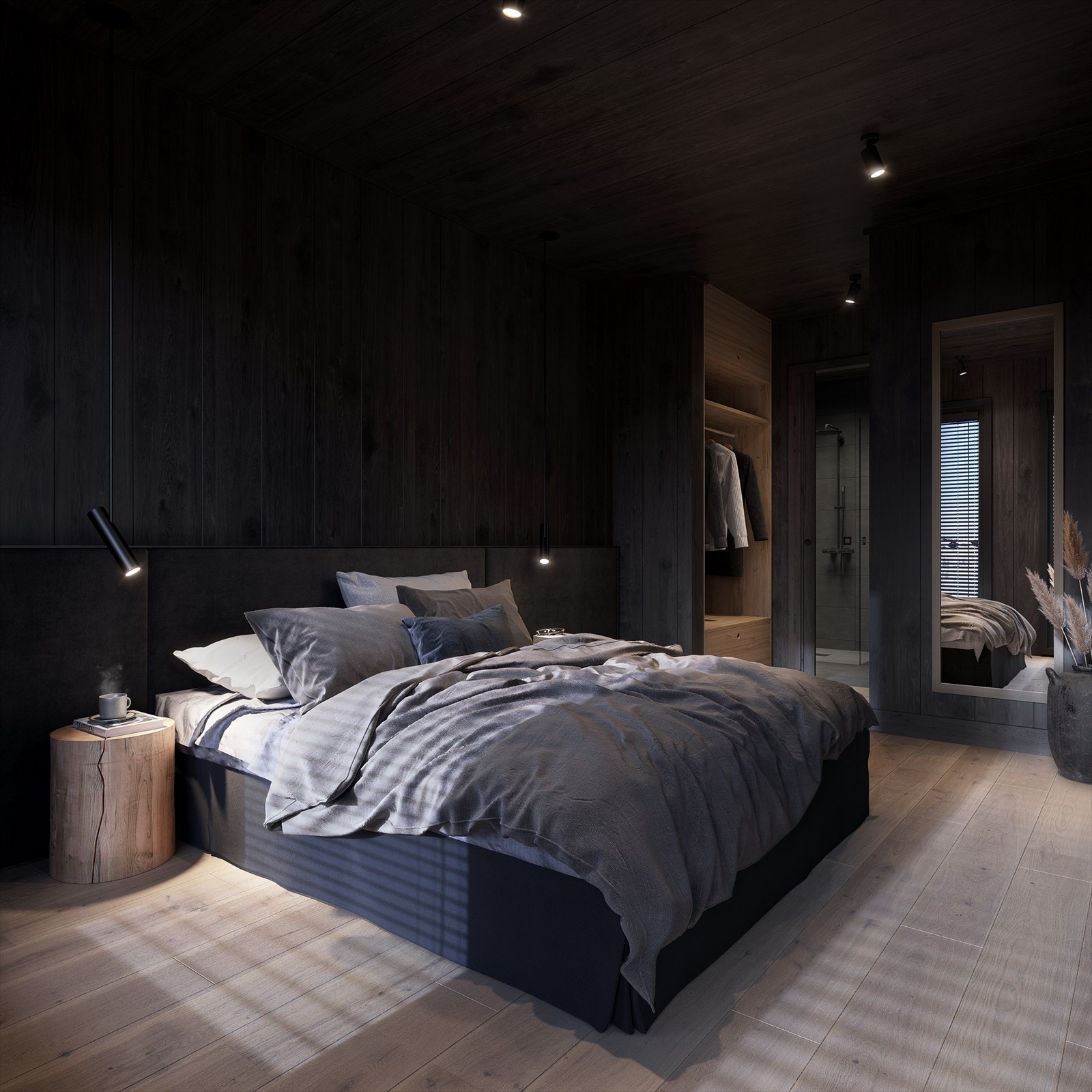 Generell illustrasjon av soverom og walk-in garderobe. Galleribilde