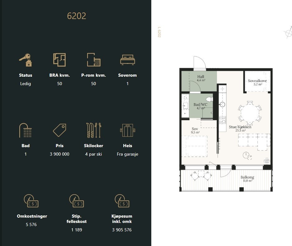 Plantegning leilighet 6202. Galleribilde