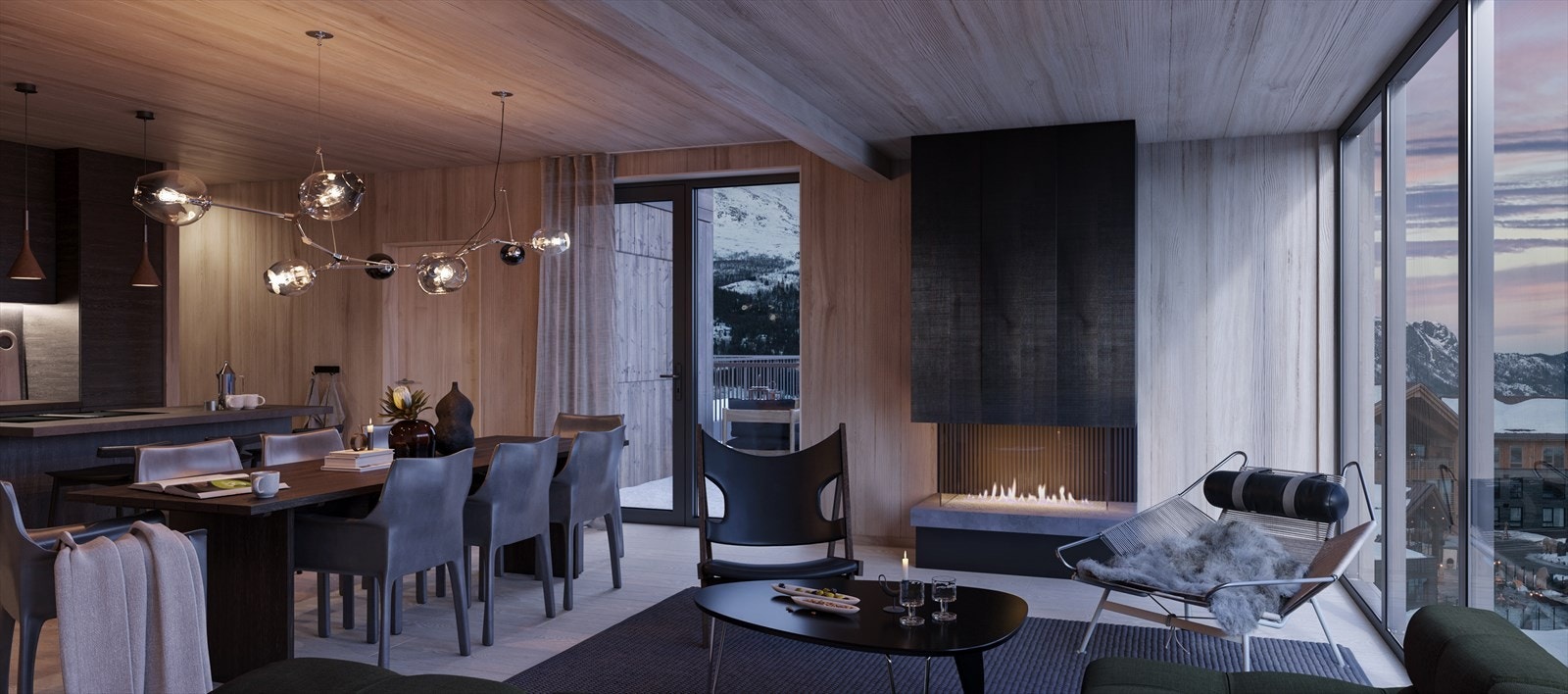 Innvendig i leilighetene er det kvaliteter som vannbåren gulvvarme, utstrakt bruk av materialer i heltre (vegger og tak). (Bildet fra en annen leilighet) Galleribilde