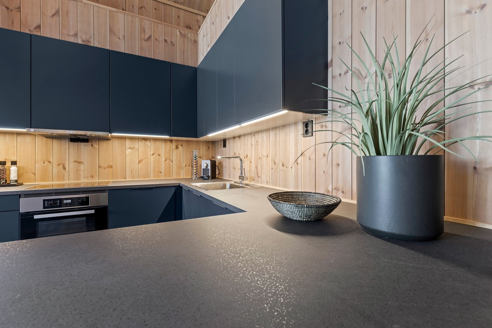 Integrert belysning og godt med stikkontakter på kjøkkenet. Galleribilde