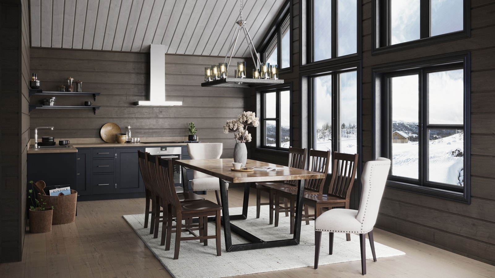 KJØKKEN og SPISESTED
Hytten har et praktisk, koselig og flott kjøkken.
VI BYGGER OGSÅ GJERNE PÅ DIN TOMT.
Legg spesielt merke til til døren ut, og lyset som alle de store glassflatene gir. Her får du følelsen av at du er ute, også når du koser deg inne. Galleribilde