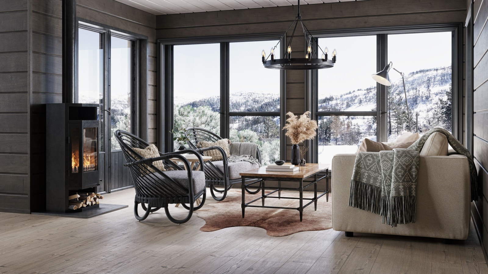 STUEN NEDE
Legg spesielt merke til til døren ut, og lyset som alle de store glassflatene gir. Her får du følelsen av at du er ute, også når du koser deg inne. Galleribilde