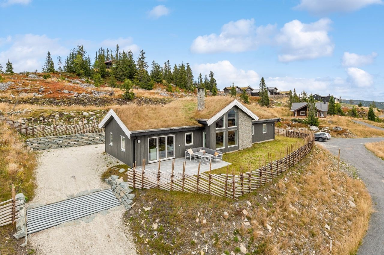 Innhegnet gårdsplass og hage med sjarmerende skigard, og ku-rist i innkjøring Galleribilde