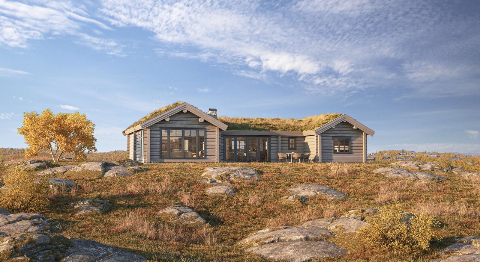 Teveldal er en moderne tømmerhytte Galleribilde