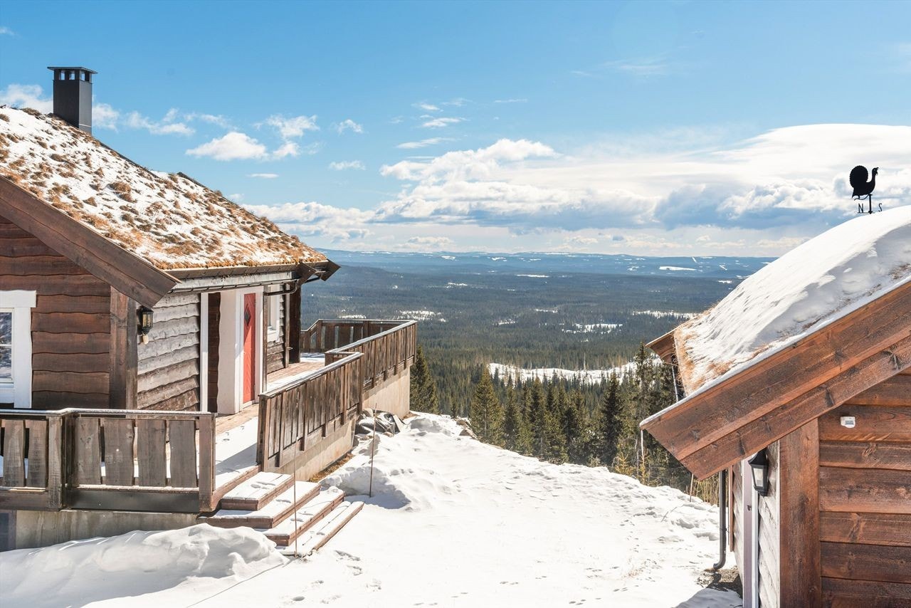 Hytte og skibod på et romslig hyttetun Galleribilde