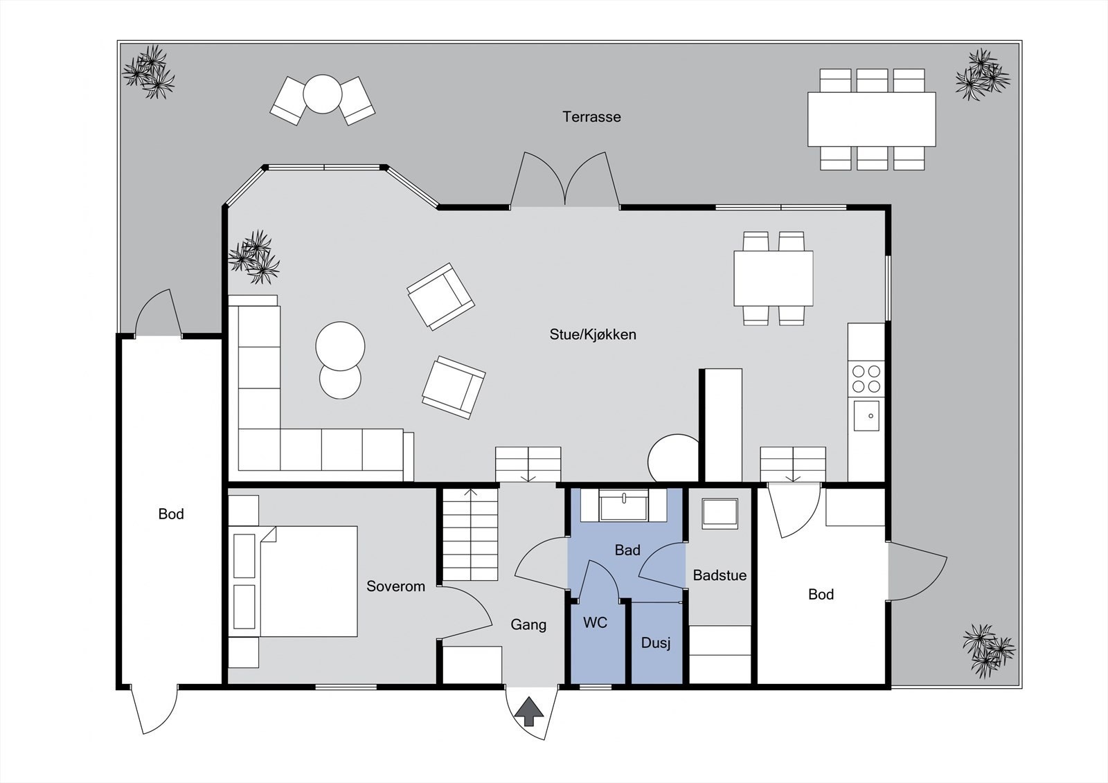 Plantegning hovedetasje/1. etasje Galleribilde