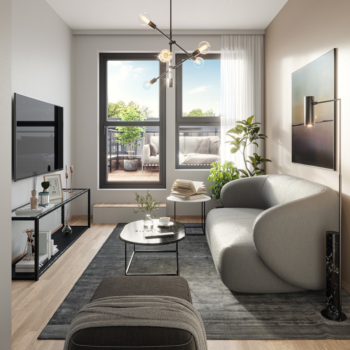 Flere av boligene på Sentrumshagen har 2 stuer, dette er en av de. Galleribilde