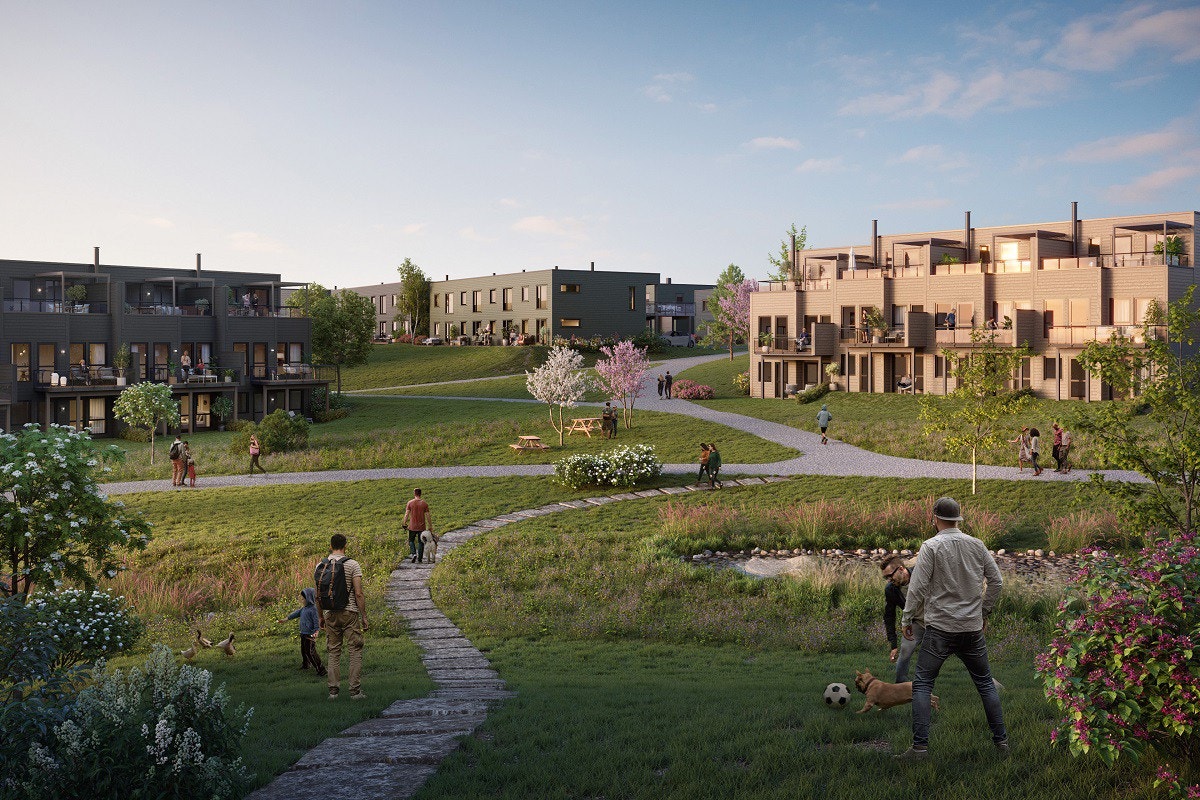 Store åpne fellesområder med opparbeidet gangstier. Galleribilde