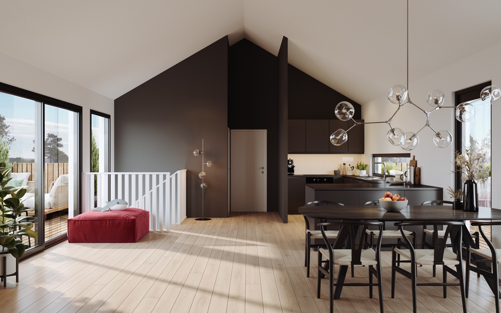 Stue / kjøkkenløsning med utgang terrasse både mot øst og vest Galleribilde