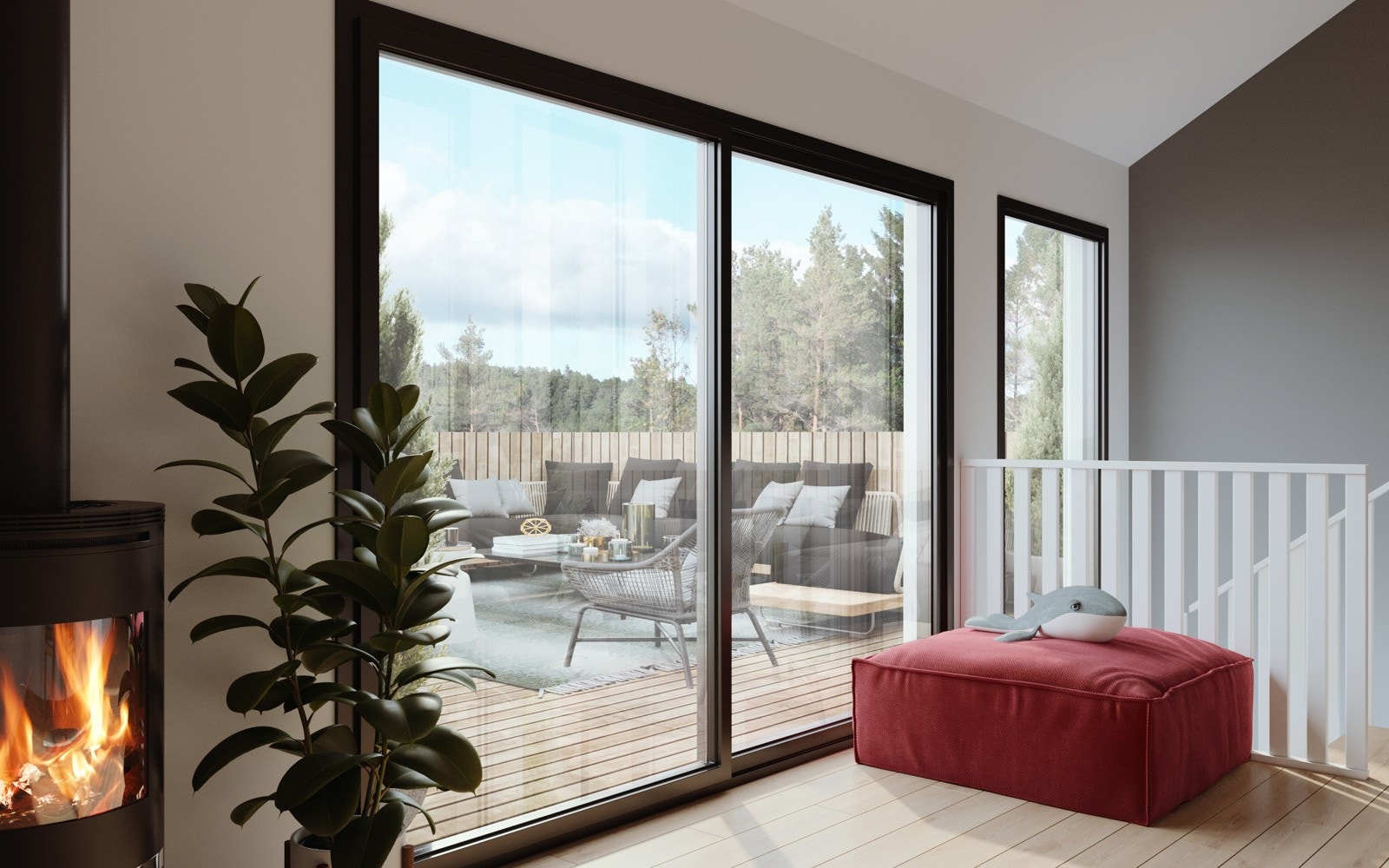 Stue med utgang solrik terrasse Galleribilde