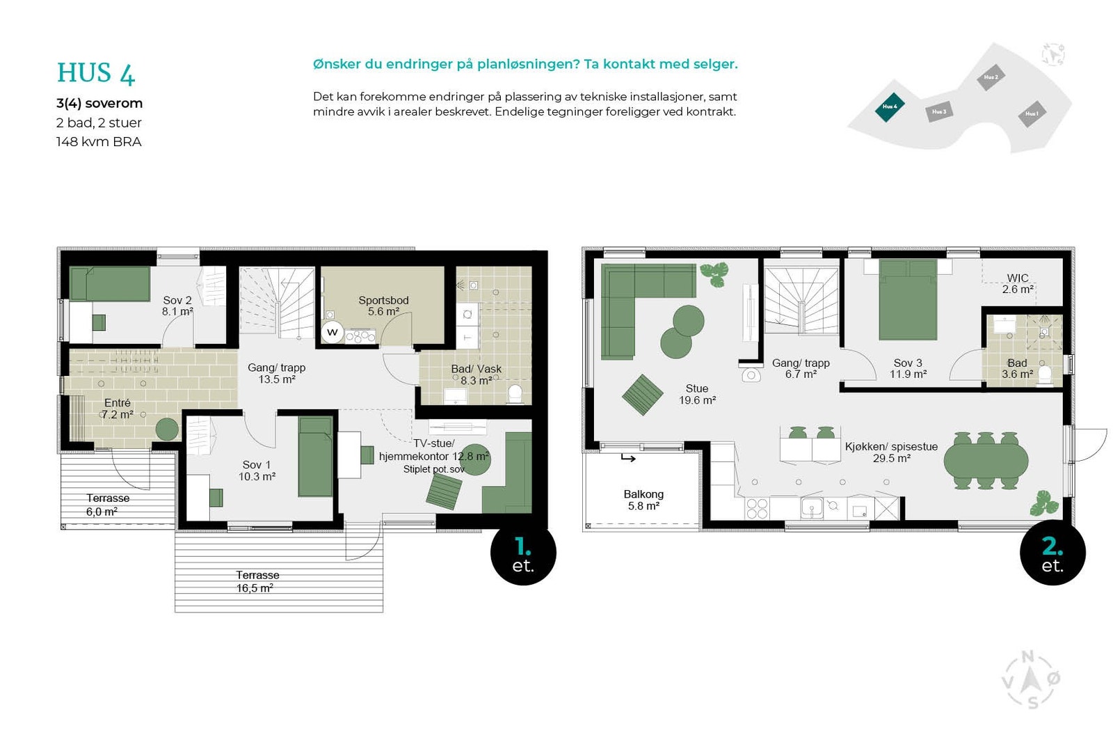 Hus 4 – Planløsning - Ønsker du endringer på planløsningen, ta kontakt med selger. Galleribilde