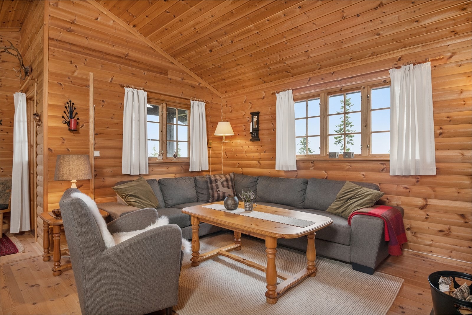 Tradisjonell standard med panel og tregulv i hytta. Funksjonell og god planløsning. Galleribilde