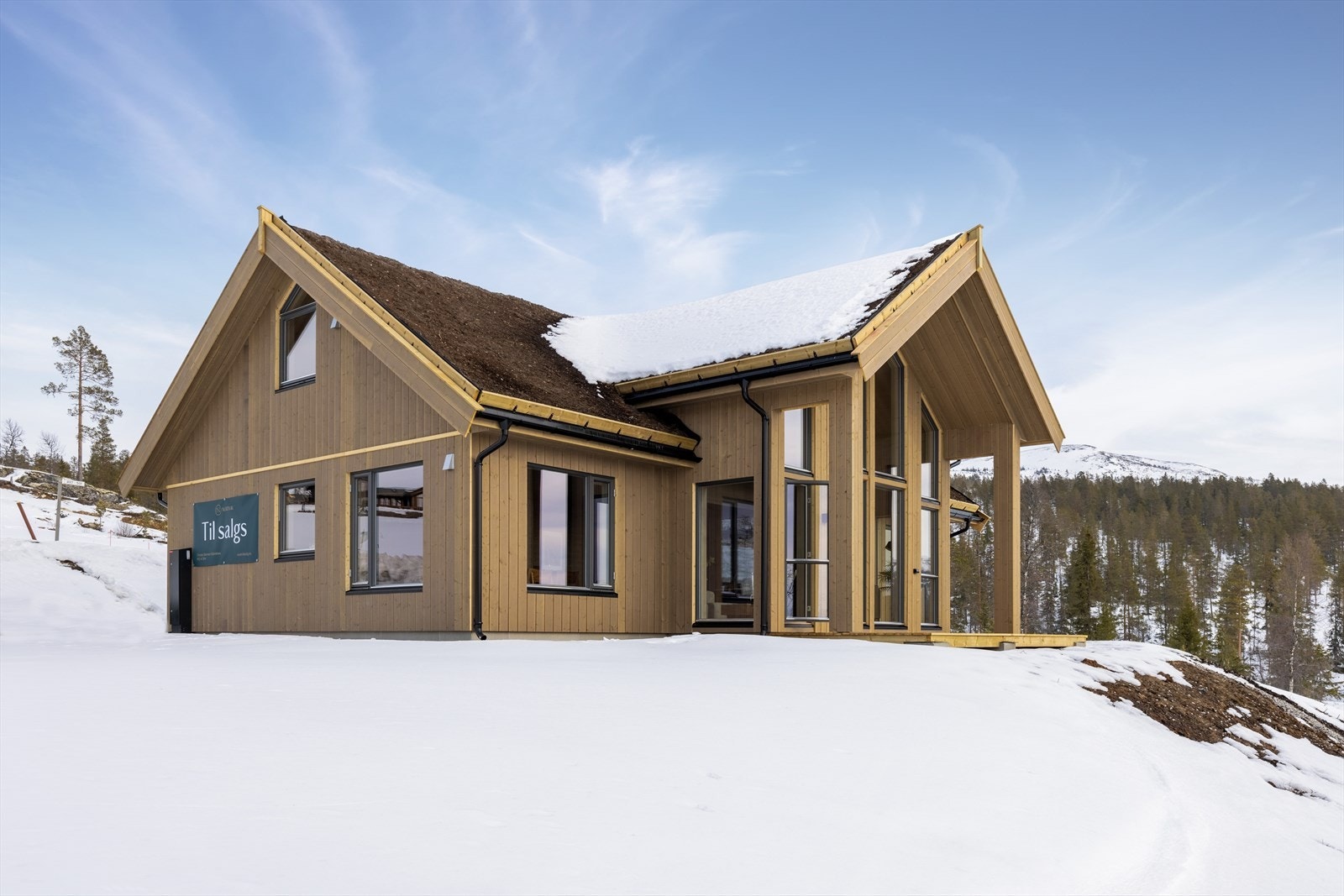Hytta ligger på en høyde med panoramautsikt og gode solforhold- ski inn ut til alpint og langrenn Galleribilde