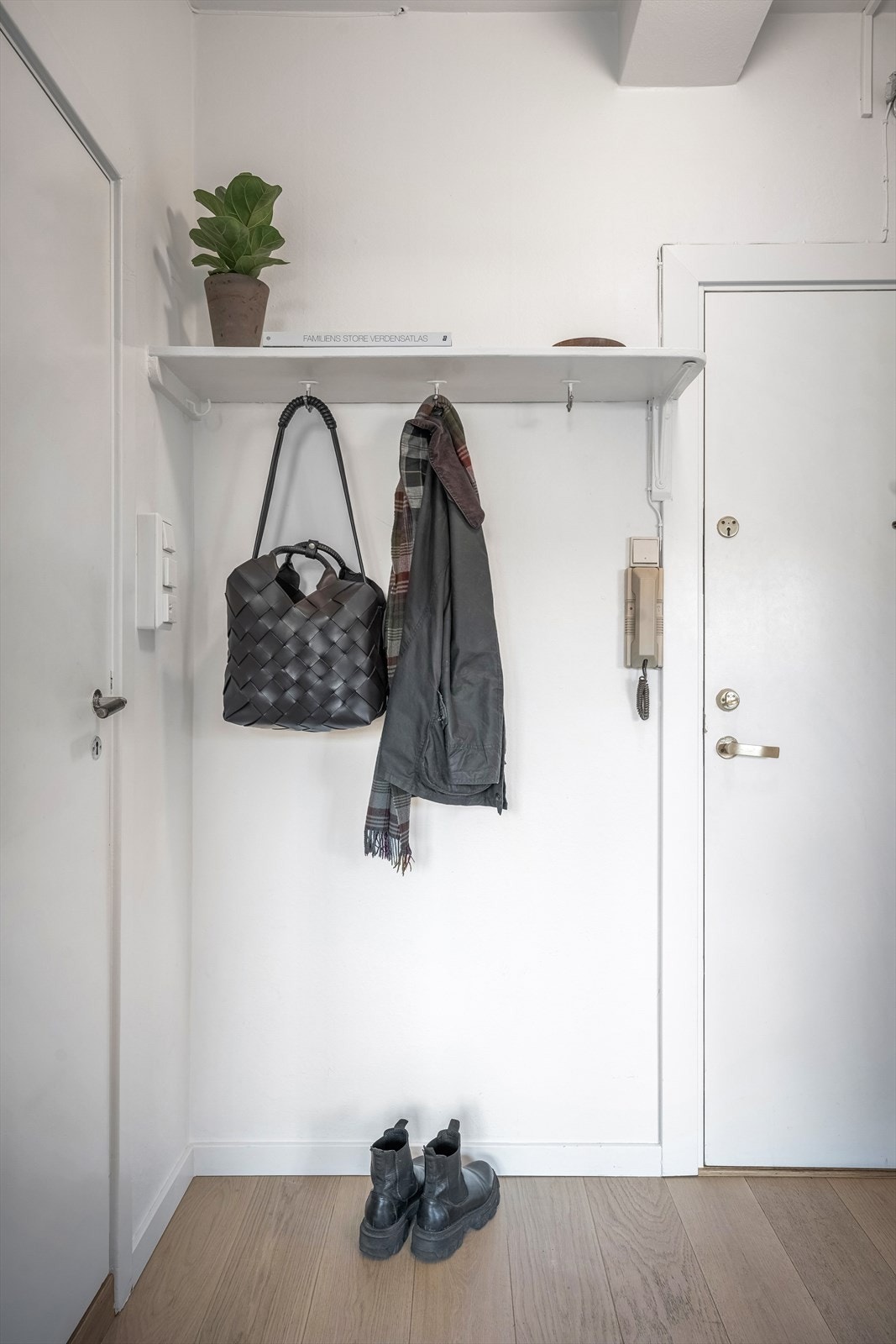 Entré med plass til oppheng av ytterjakker, samt et kott med plass til annet ytterkledning. Galleribilde