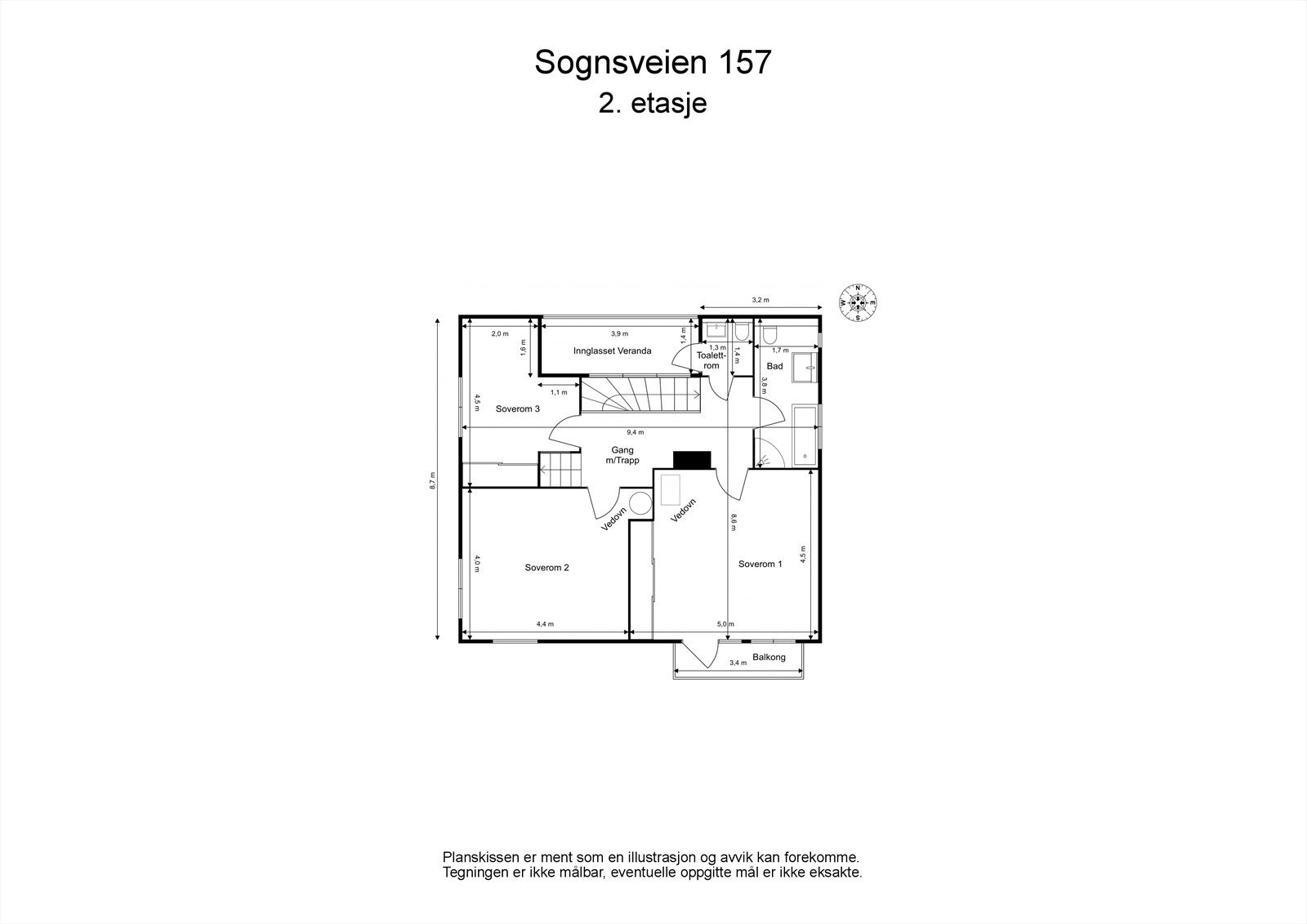 Plantegning 2.etg. Over 2.etg. er det ett loft med gode oppbevaringsmuligheter. Galleribilde