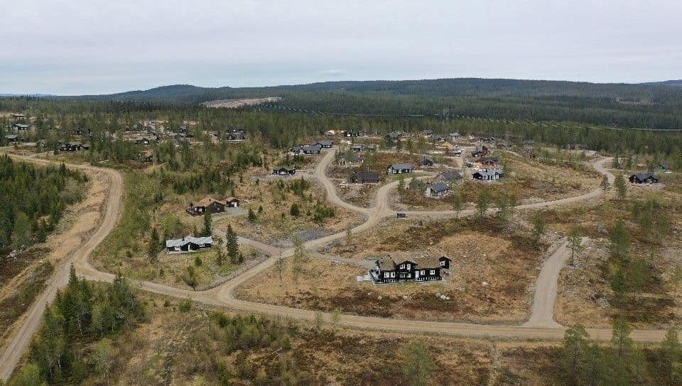 Dronebilde over tomtefeltet Galleribilde
