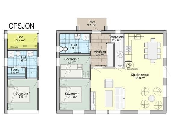 Planløsning tegning 1 etg Galleribilde