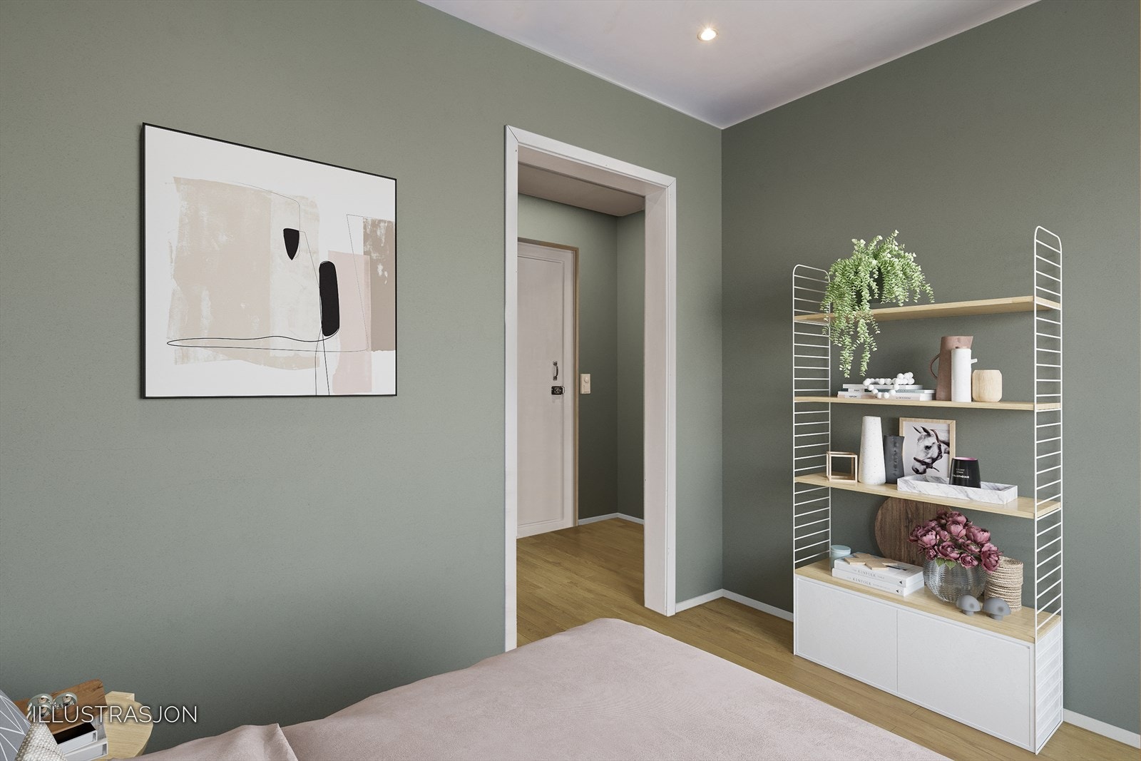 Forslag til hvordan soverom kan bli om du flytter kjøkkenet til stua. Galleribilde