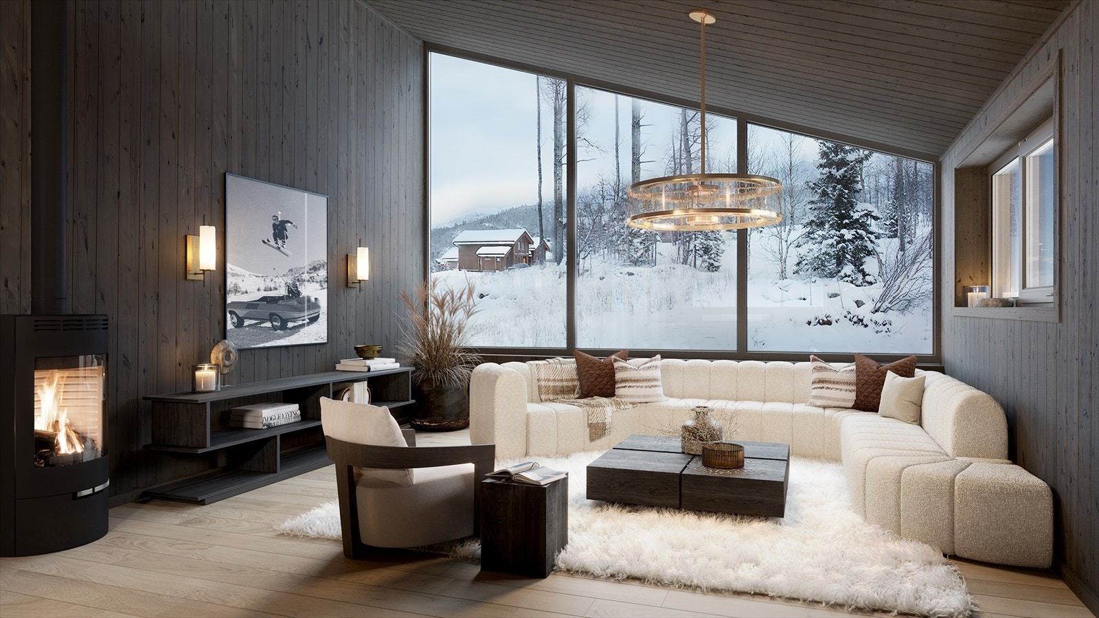 Illustrasjonsbile som viser møblert stue. Galleribilde