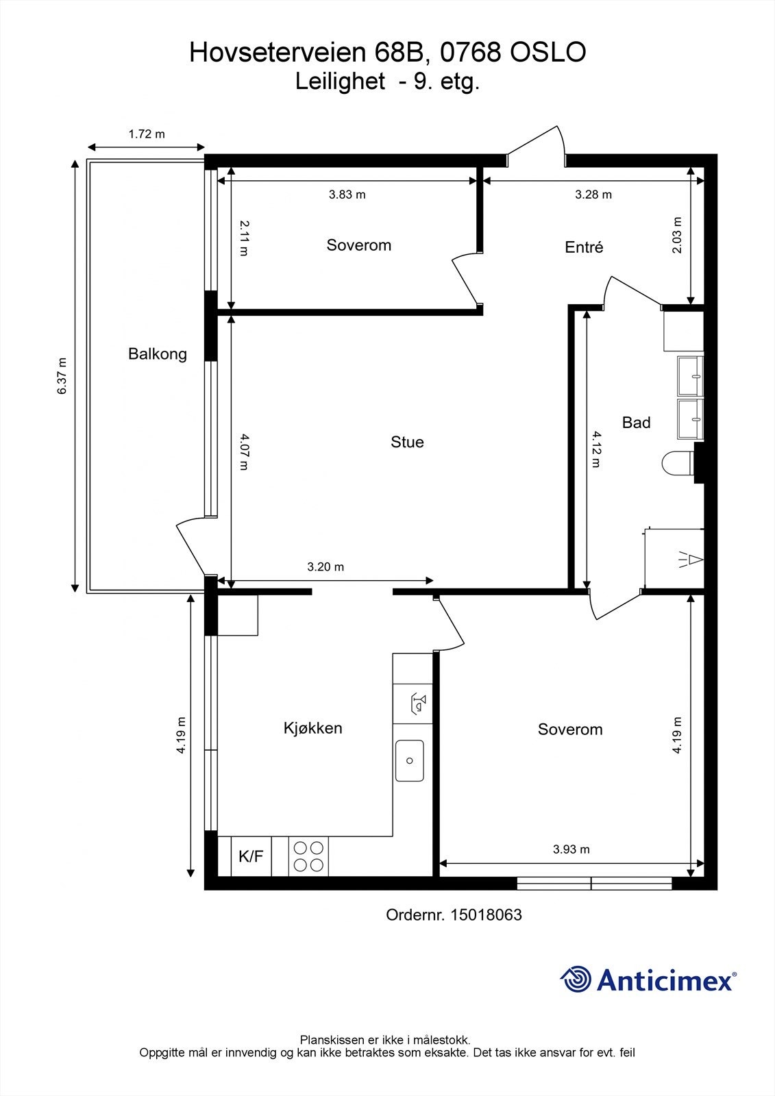 Entré, 2 soverom, bad/wc, stue kjøkken Galleribilde