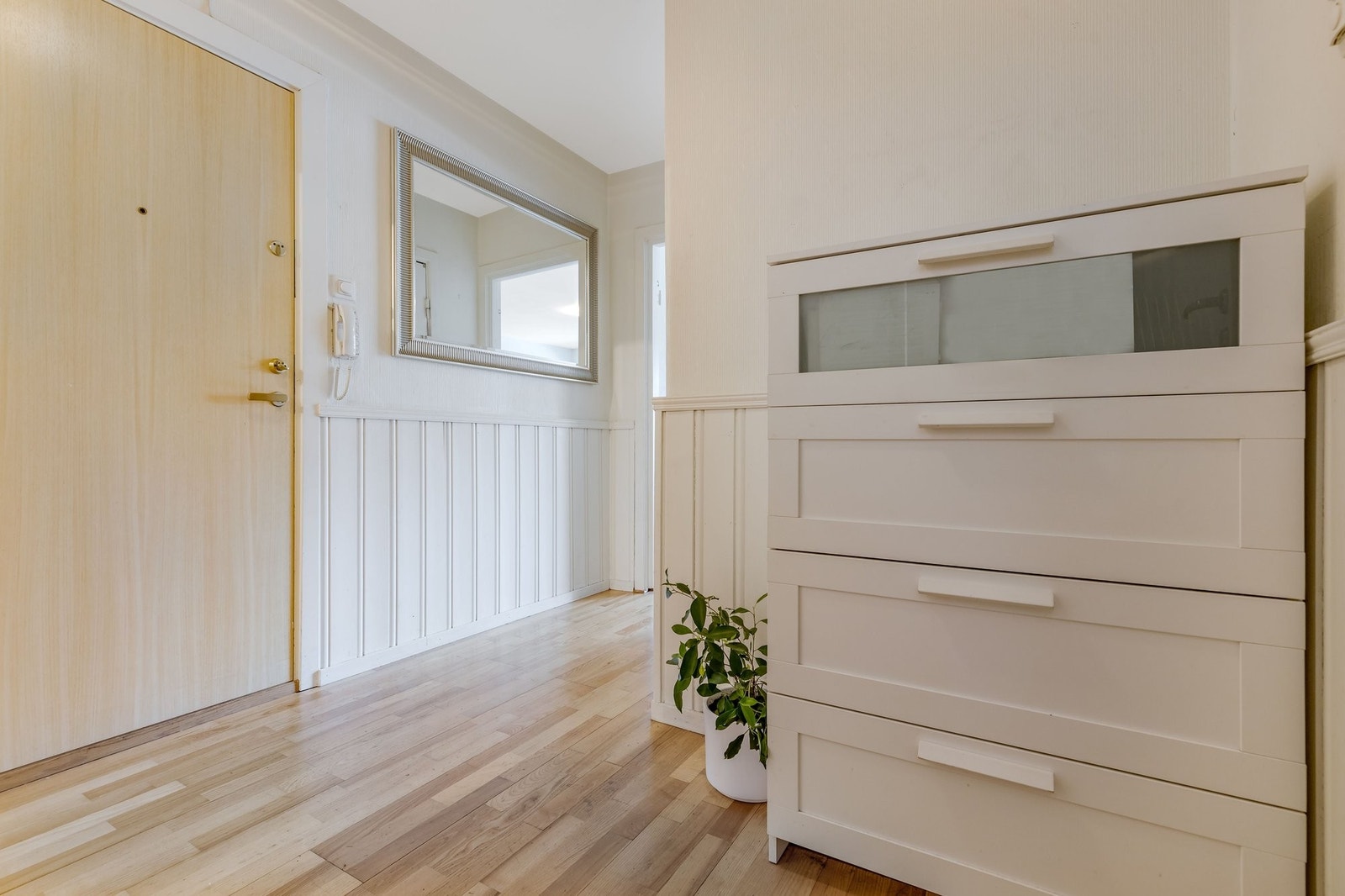 Romslig gang som binder leiligheten sammen. Galleribilde