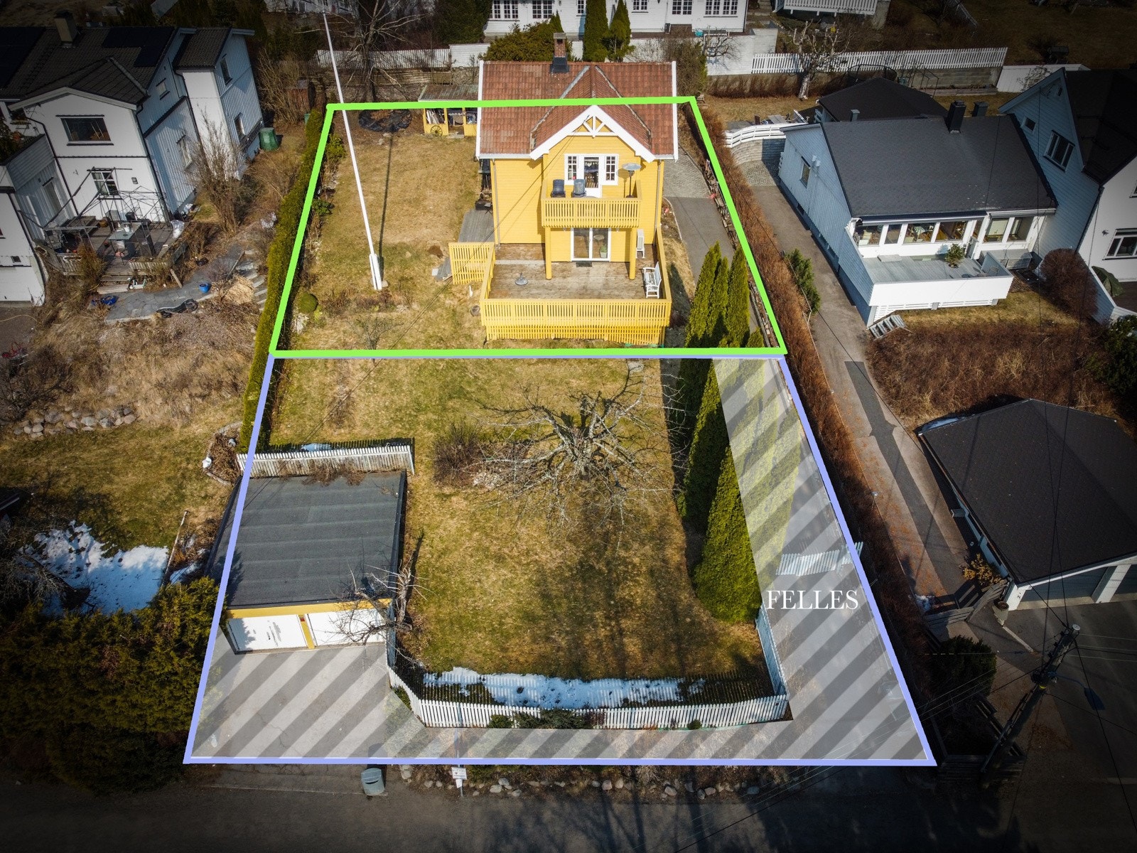 Carl Kjelsens vei 68 - En seksjonert tomt med ramme for oppføring av enebolig med underjordisk garasje. Dette er cirka tomtegrenser mellom seksjonene Galleribilde