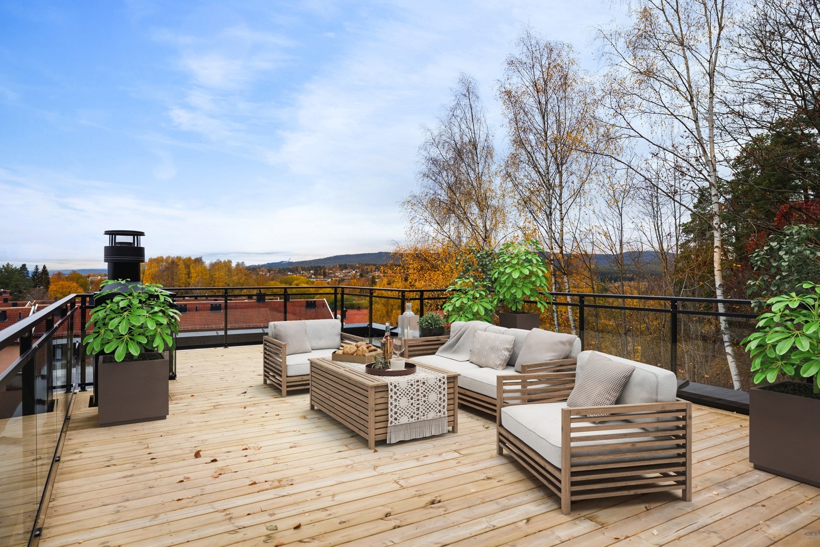 Takterrasse med virtuell møblering Galleribilde